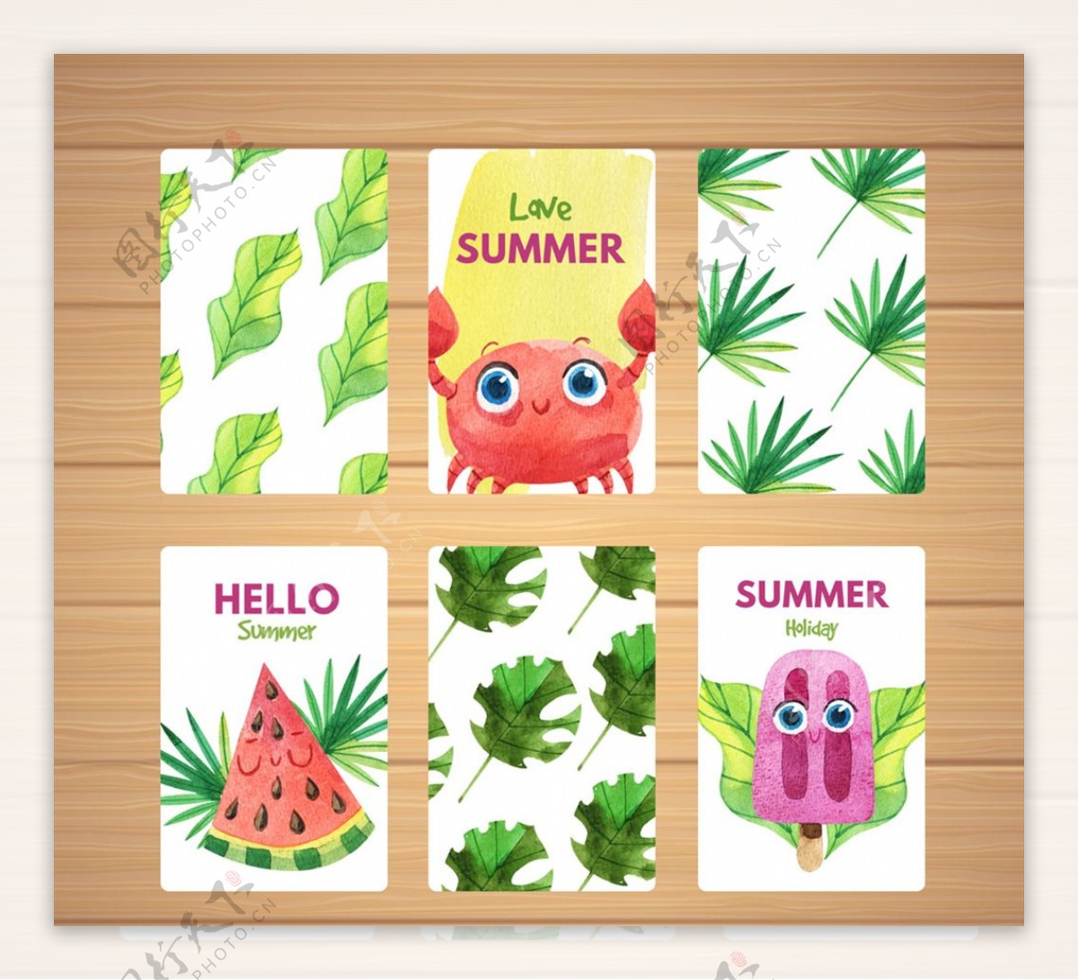6款彩绘夏季卡片设计