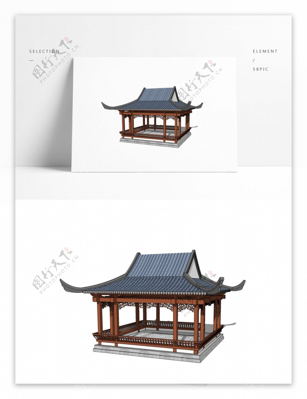 中式古建亭子廊架戏台SU模型