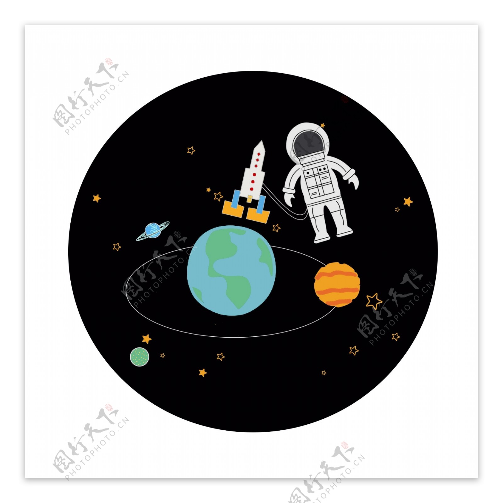 手绘卡通地球星球宇航员太空元素