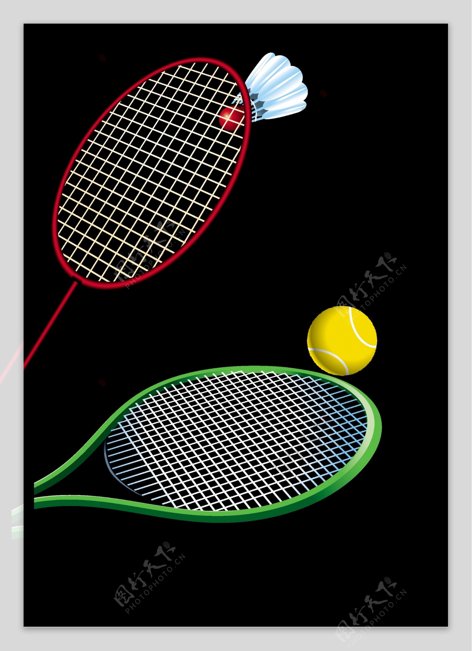 网球拍羽毛球拍矢量图
