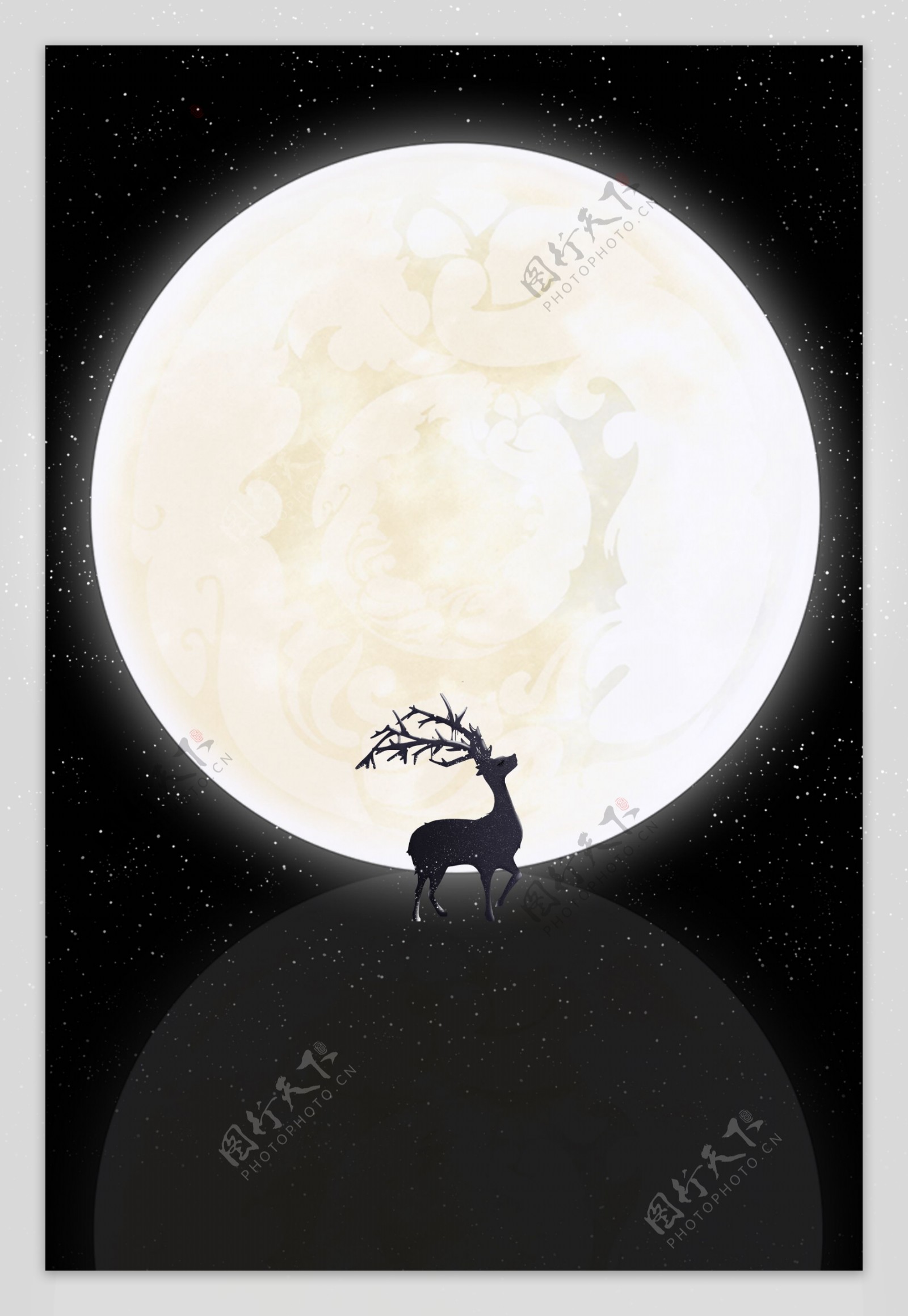 晚安问候月亮麋鹿唯美背景