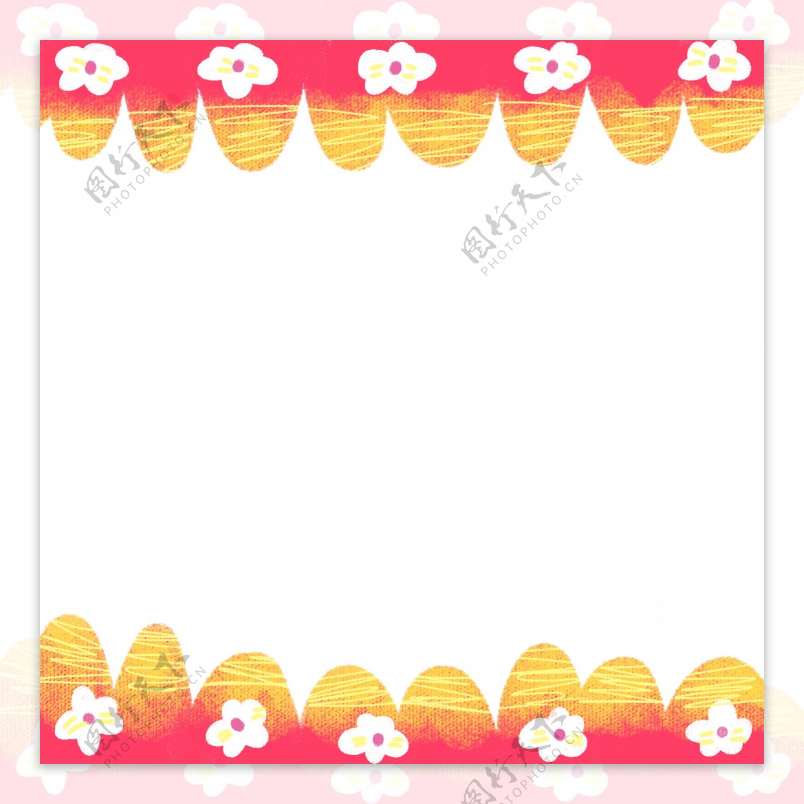 春夏黄色可爱花鸟边框PNG图片