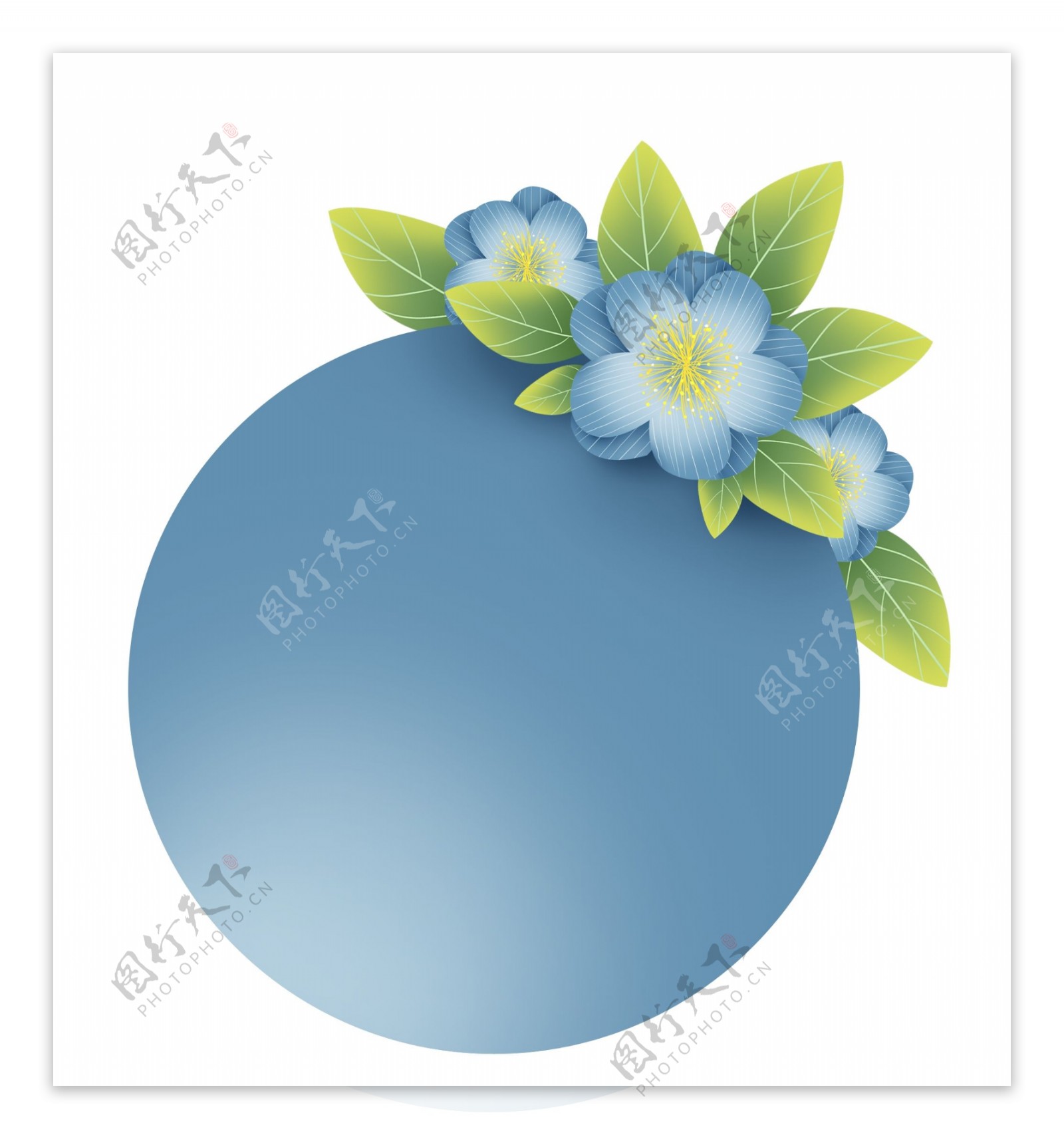 蓝色立体花朵文字框