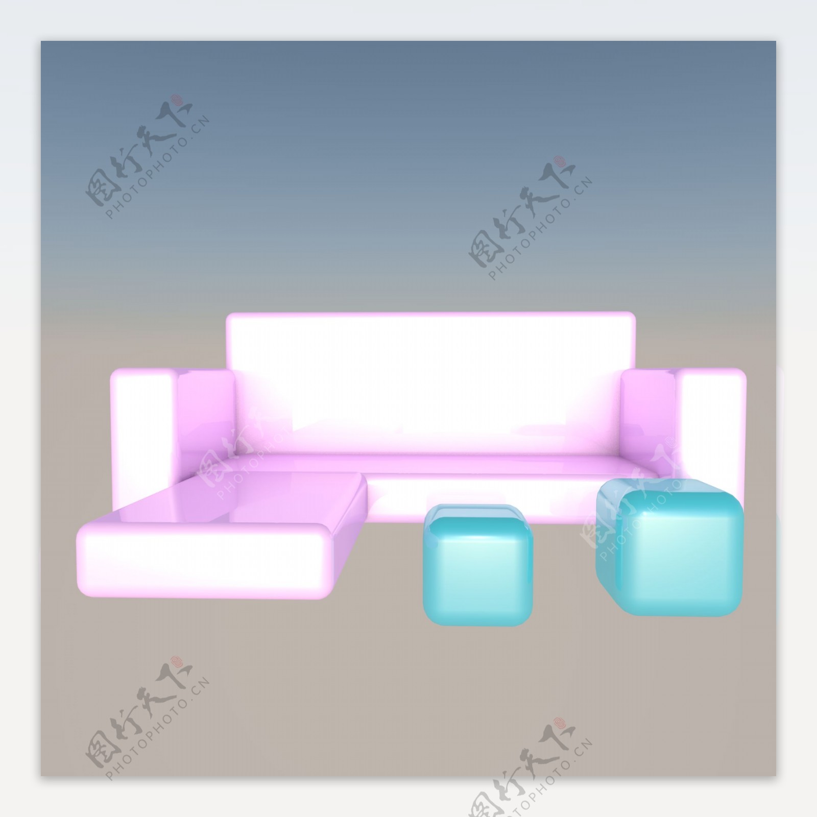 C4D立体粉色沙发