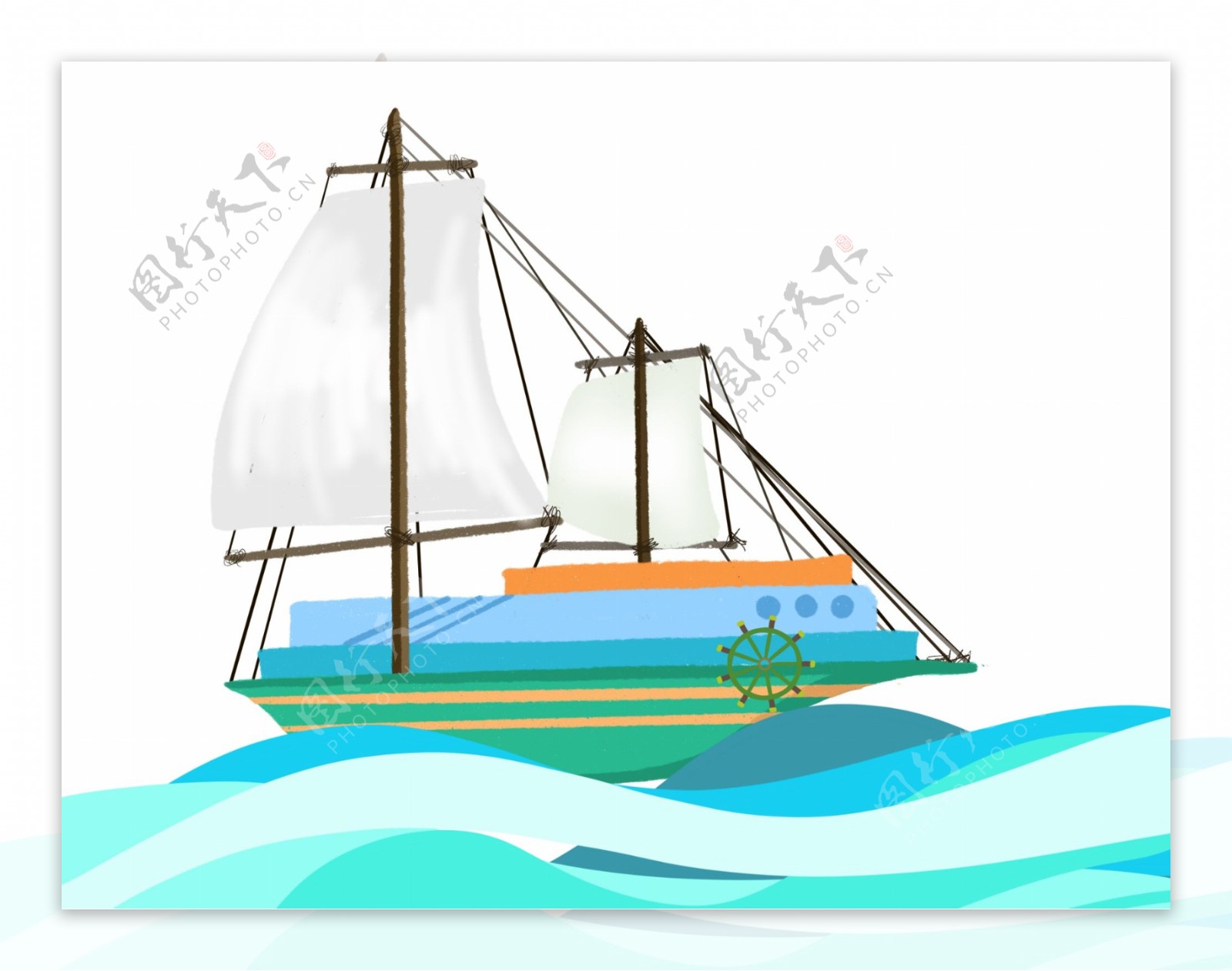 夏季主题帆船手绘风格