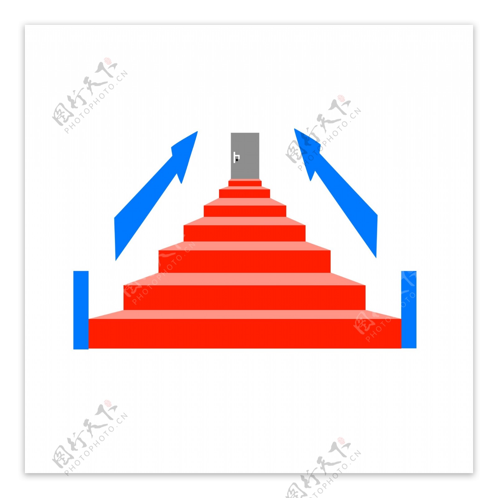 红色楼梯和蓝色箭头