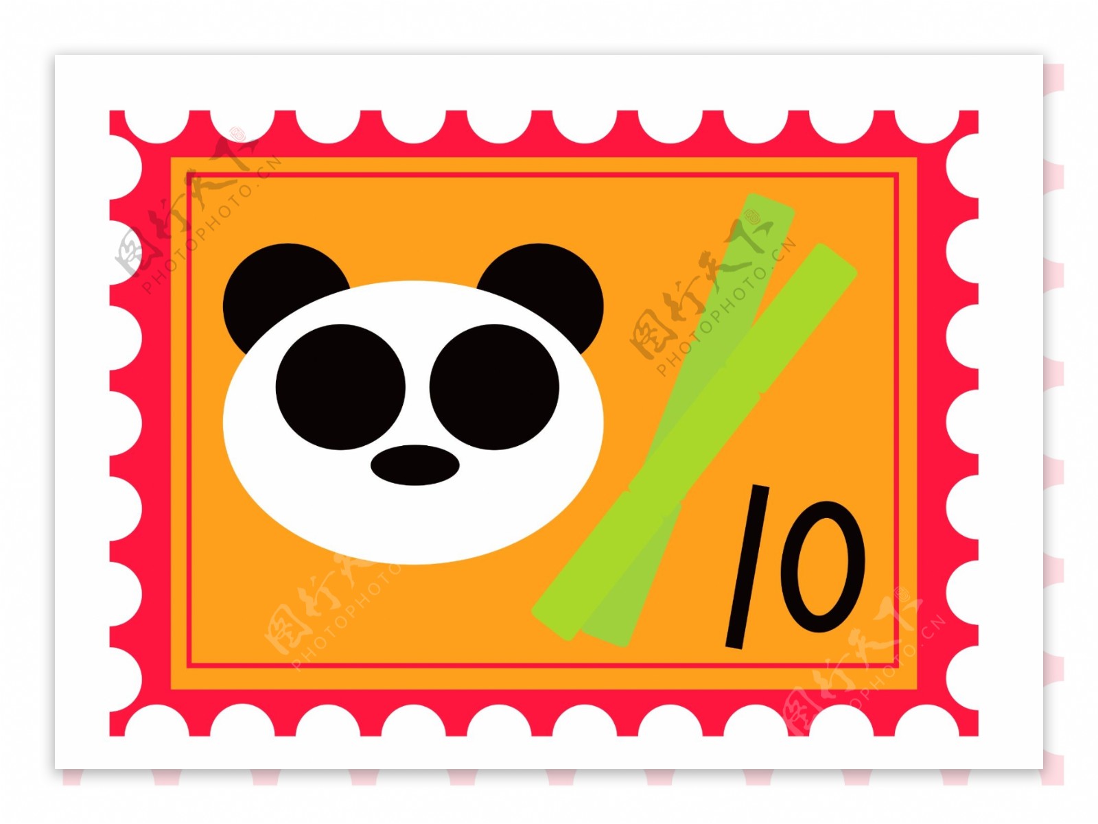 红色的卡通熊猫邮票