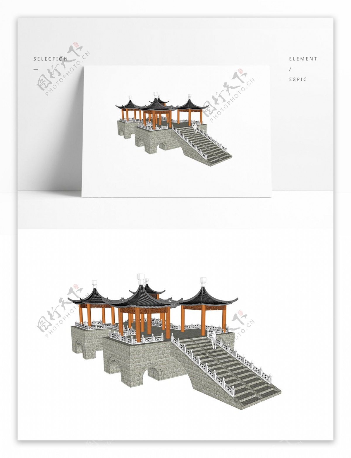 中式凉亭组合SU模型