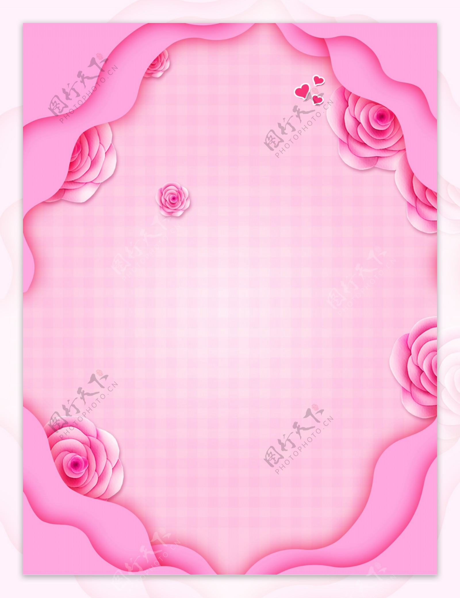 浪漫粉色玫瑰花花边广告背景