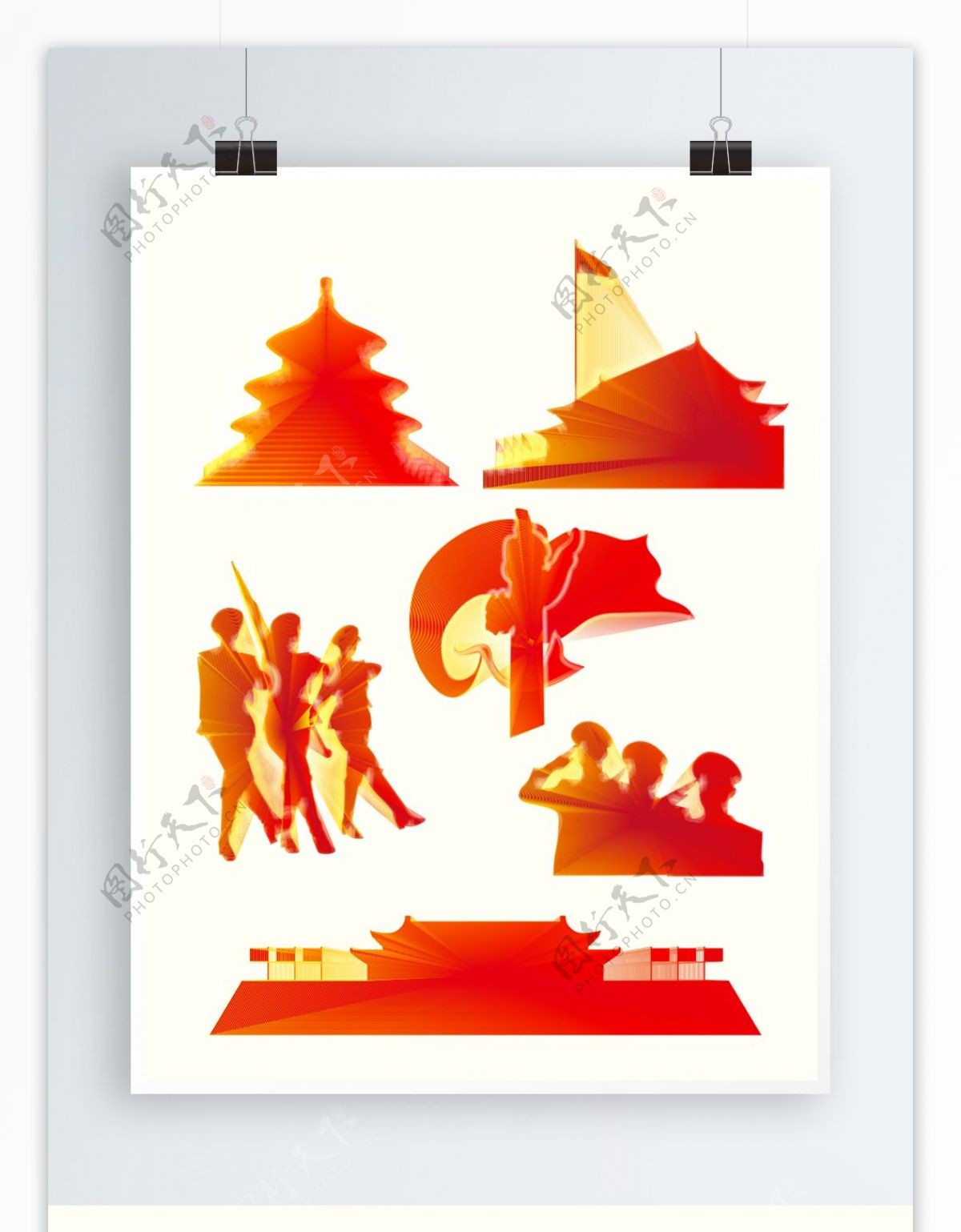 八一建军节中国红剪影原创设计元素