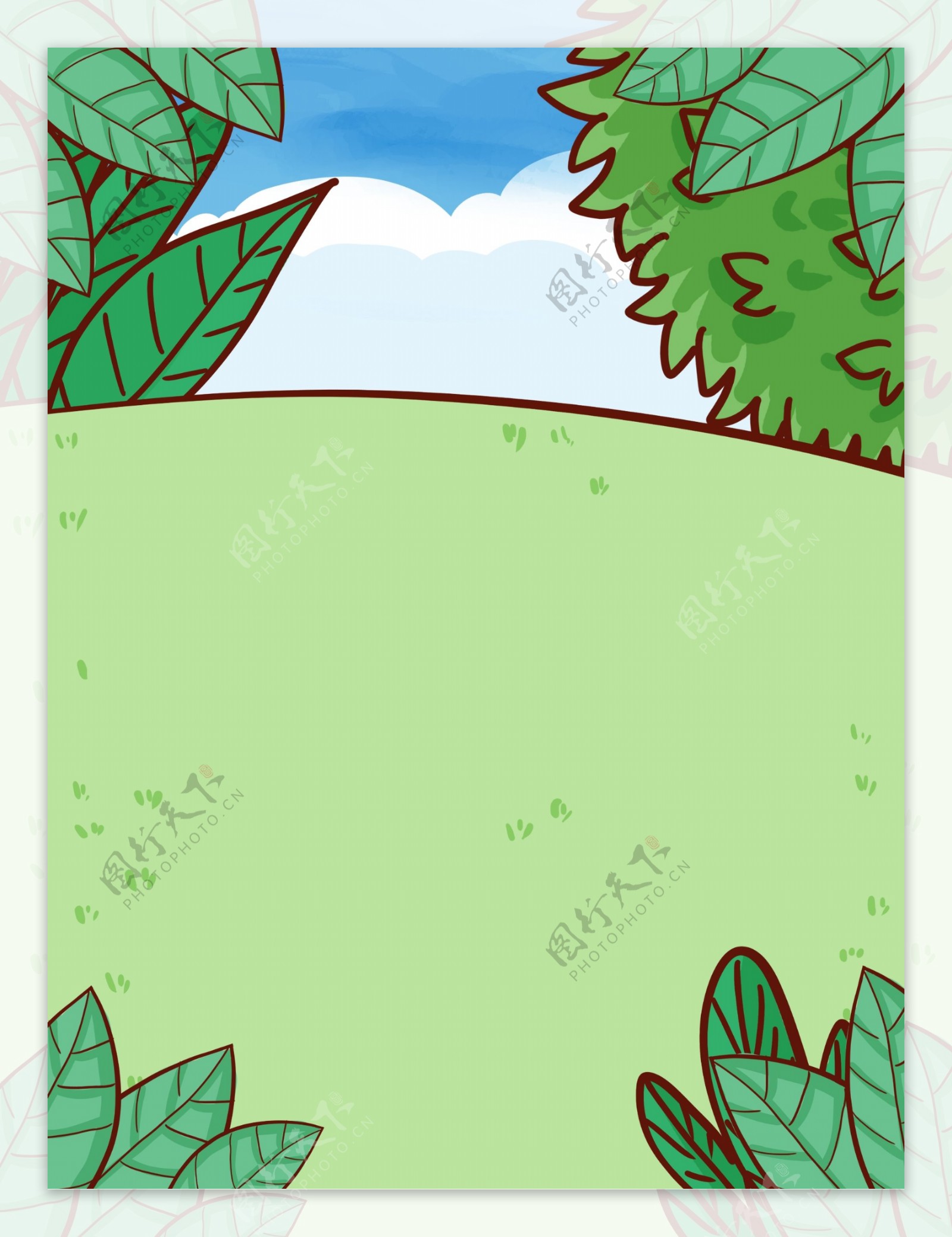 卡通手绘绿色植物风景手绘背景