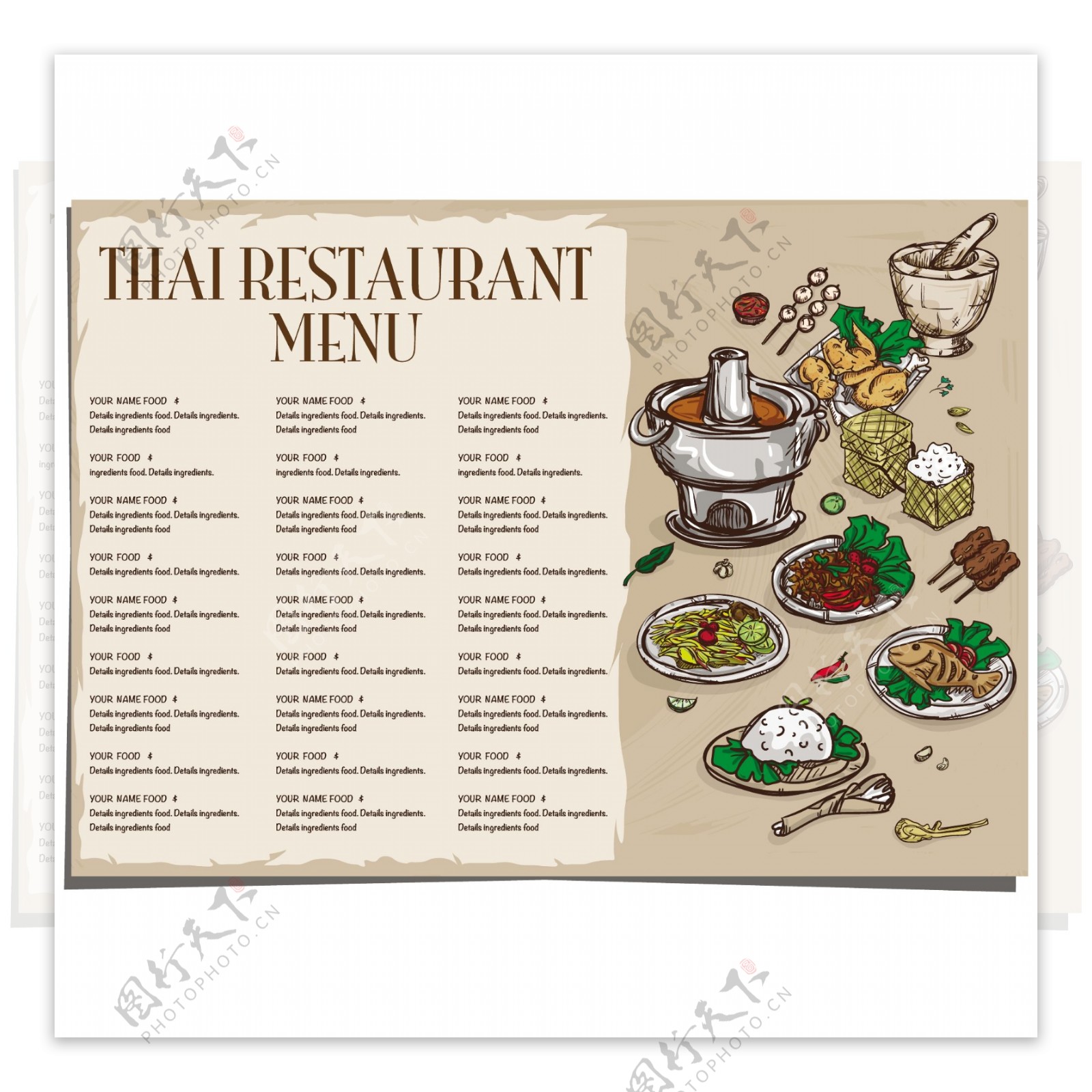 彩绘泰国餐馆菜单
