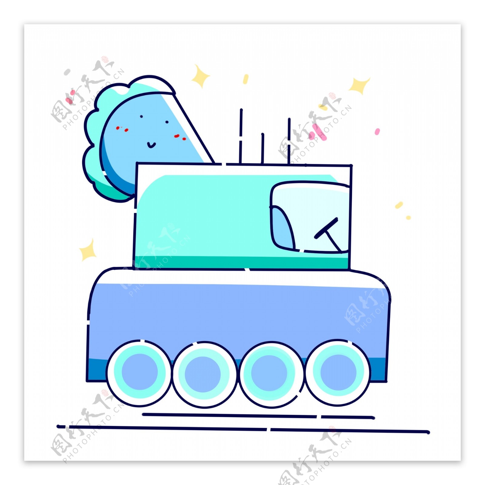 蓝色卡通坦克车