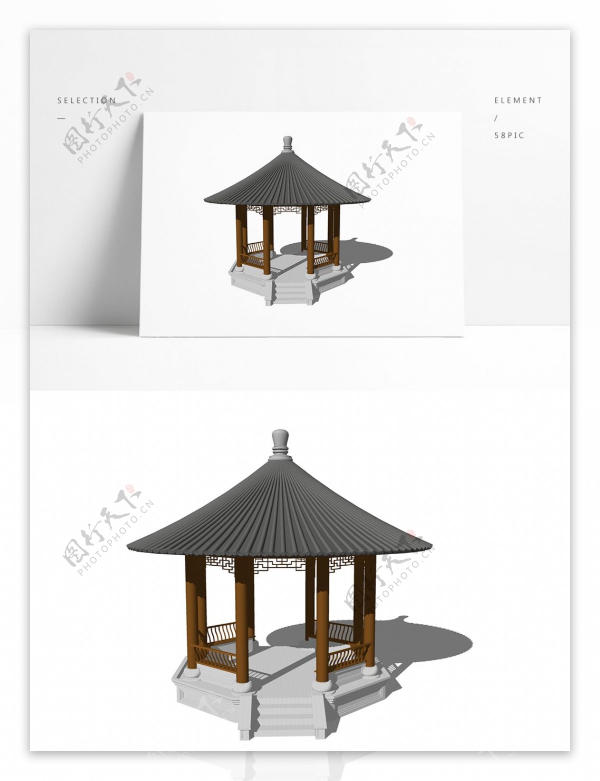 中式攒尖顶亭子模型
