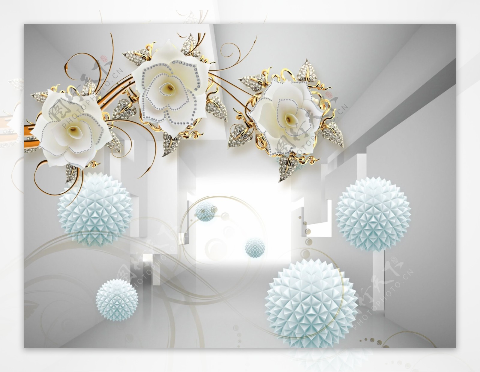 3D立体空间浮雕珠宝花朵背景墙