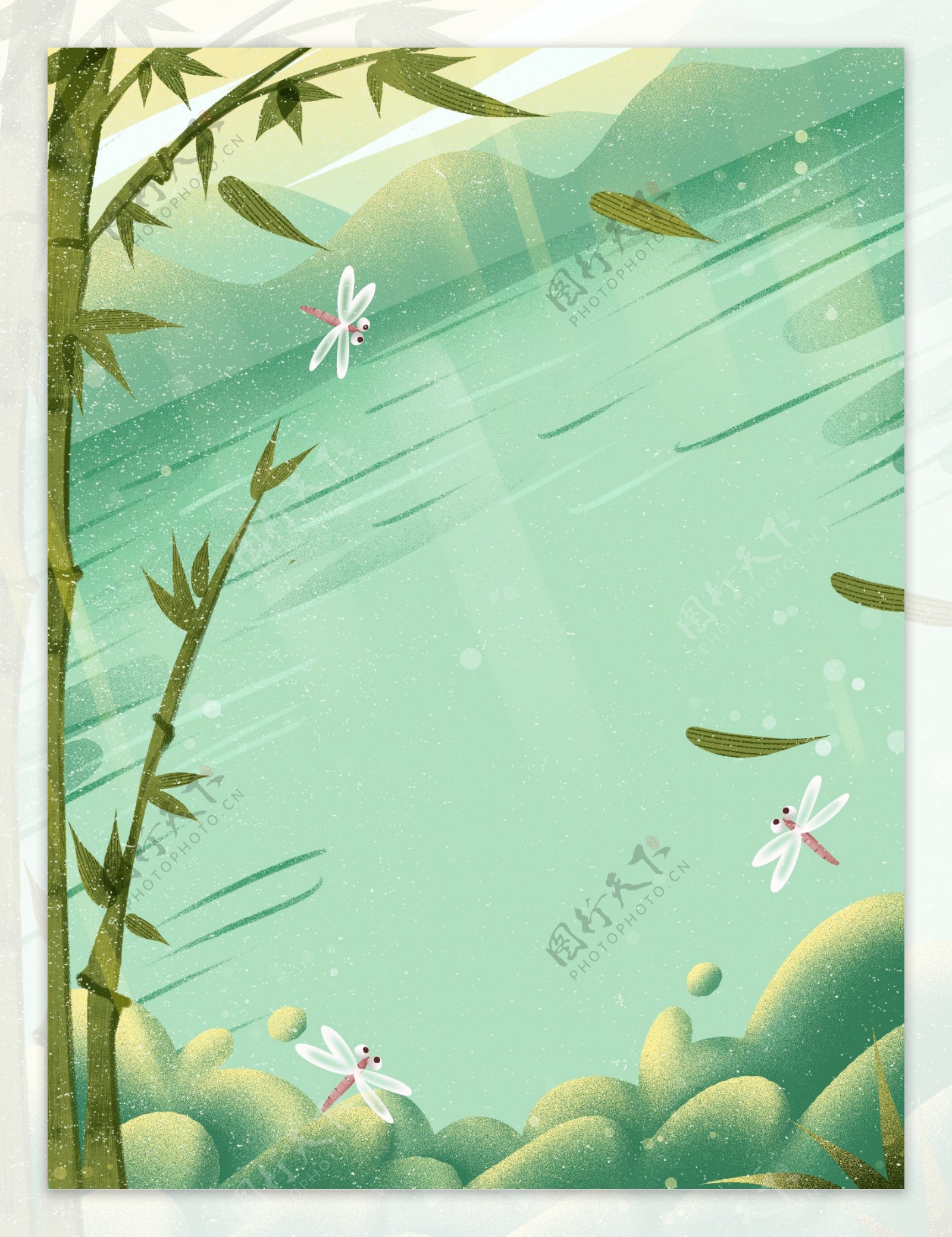 端午节竹子蜻蜓湖面背景设计