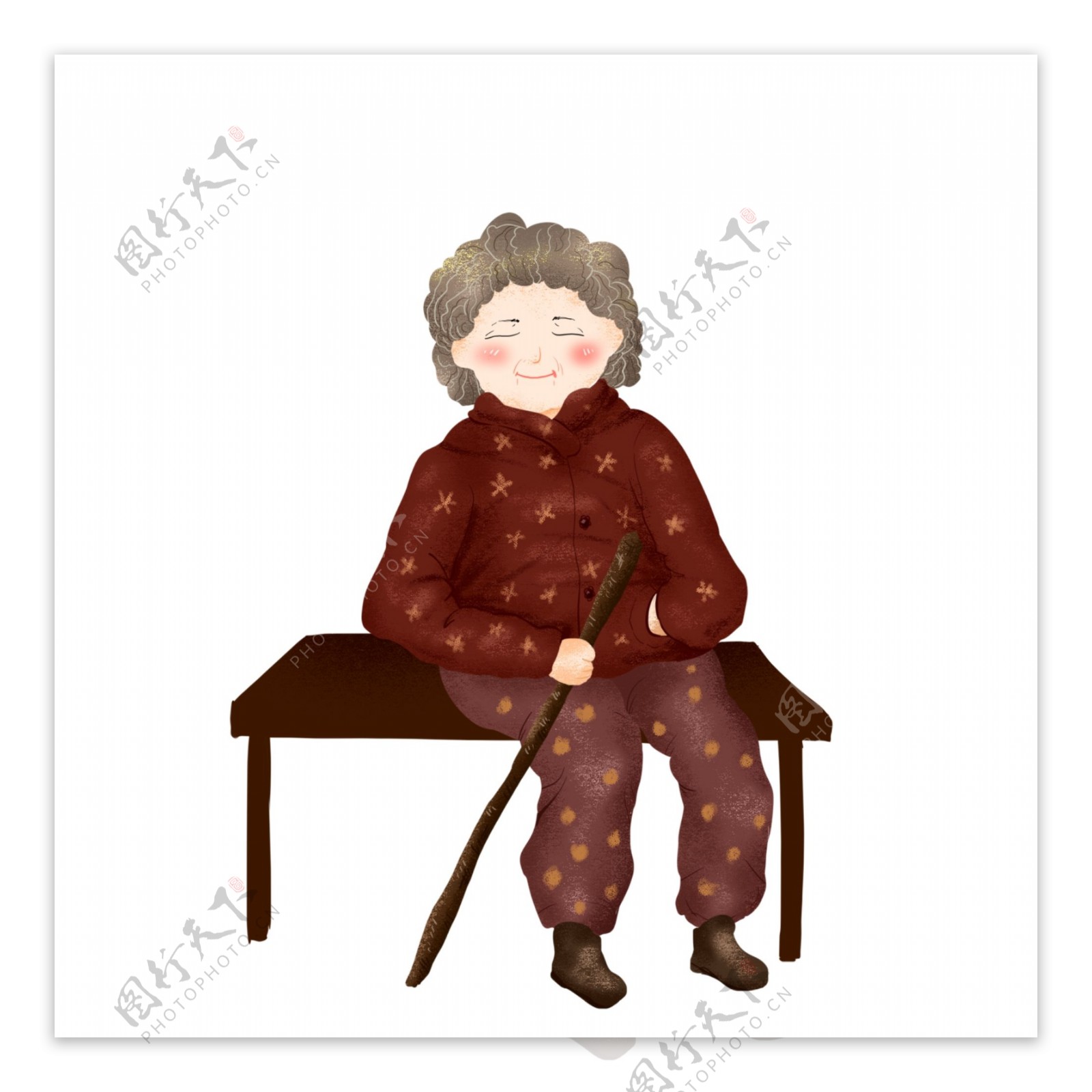 坐在椅子上的老奶奶人物元素