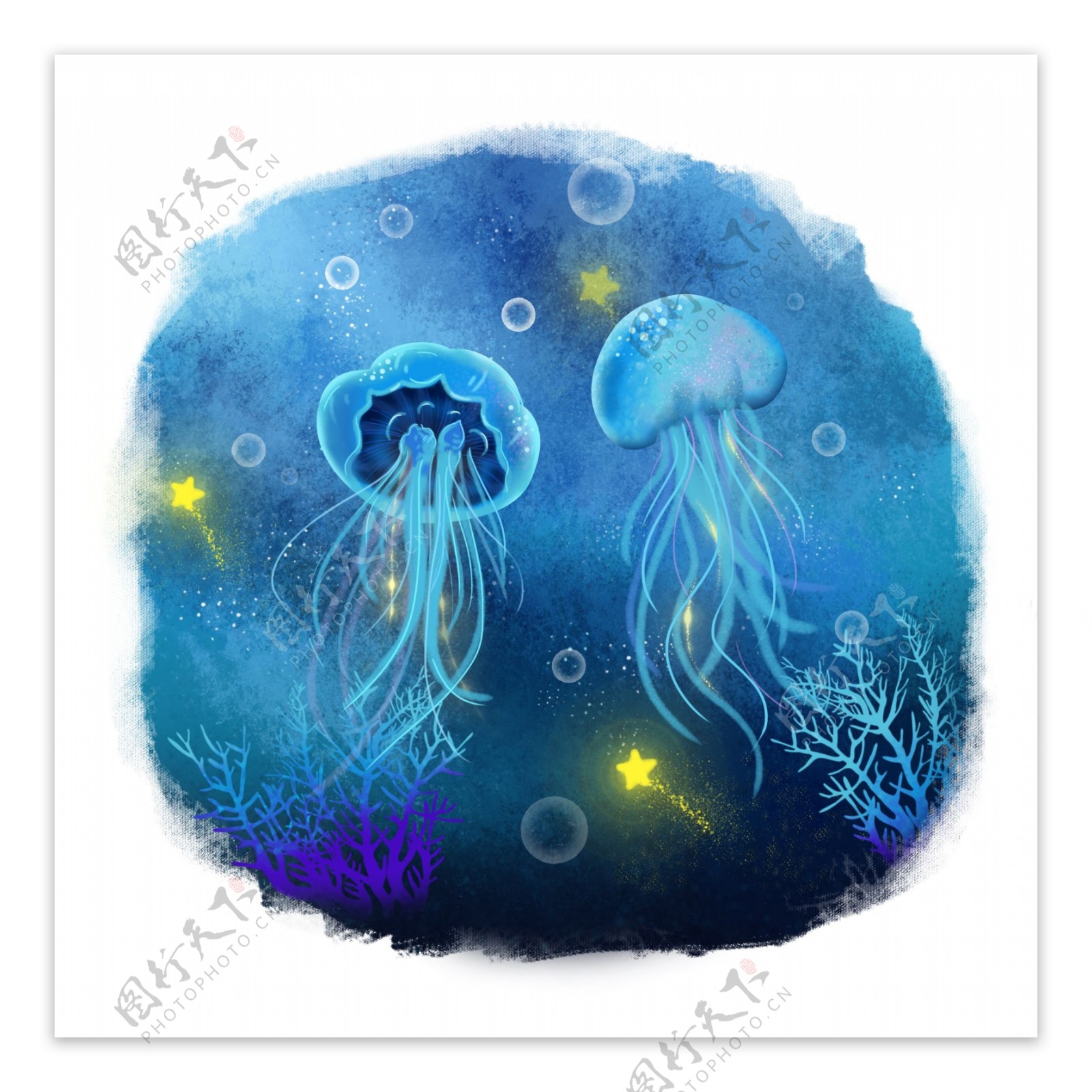 世界海洋日动物水母手绘海底世界