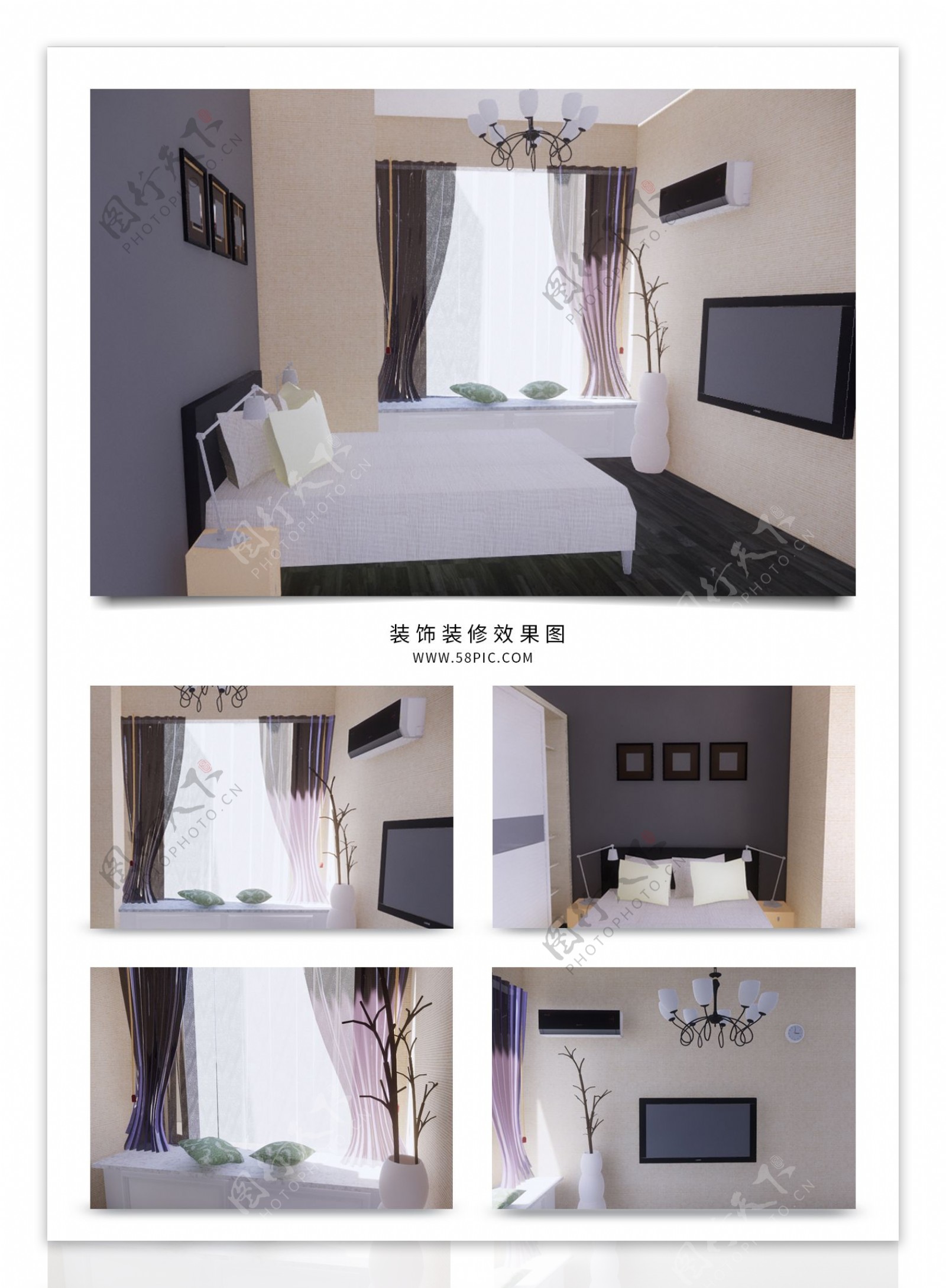 现代简约欧式家装卧室效果图
