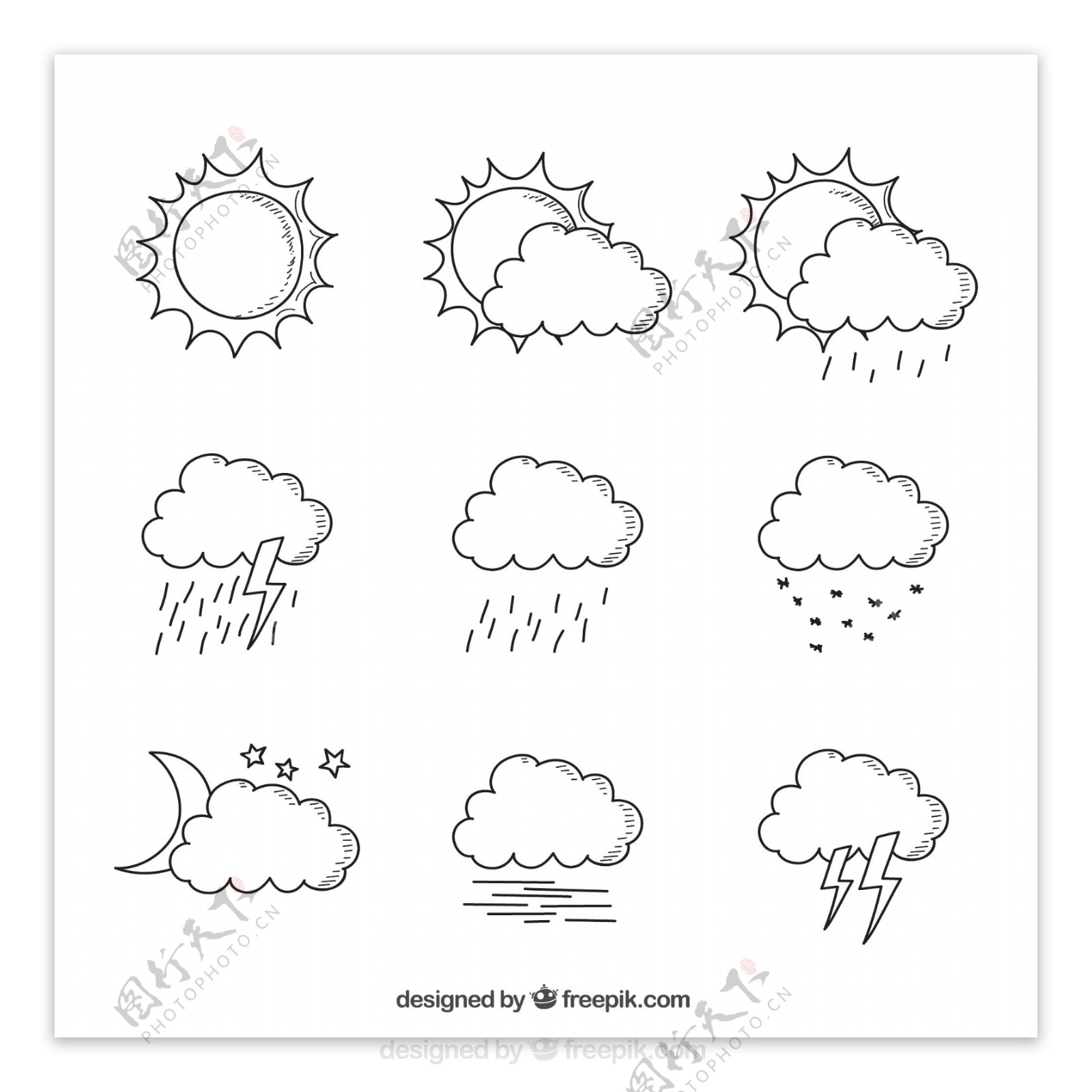 9款手绘云天气图标设计