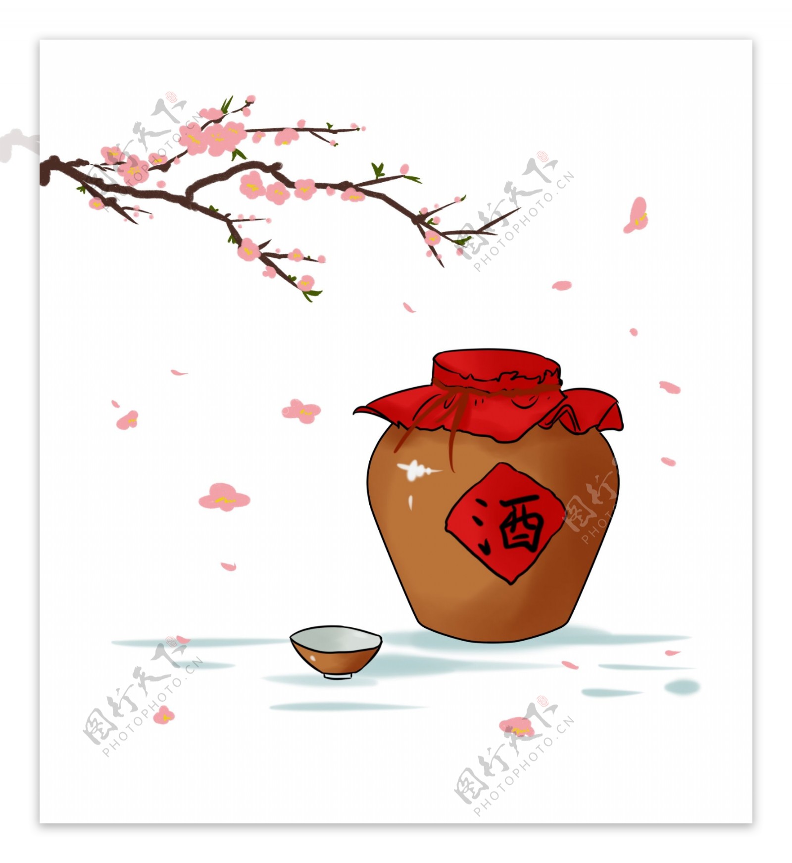 中国风传统桃花酒手绘