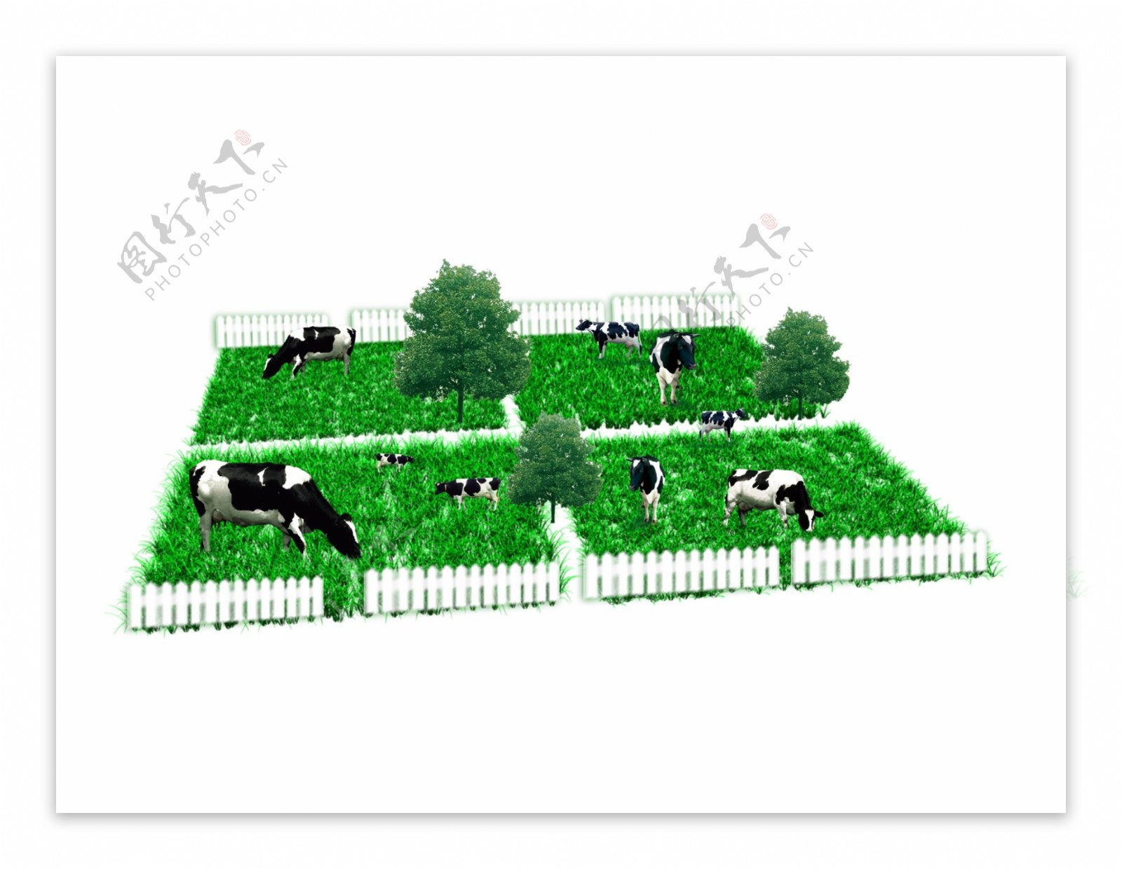 草皮奶牛装饰绿色栅栏