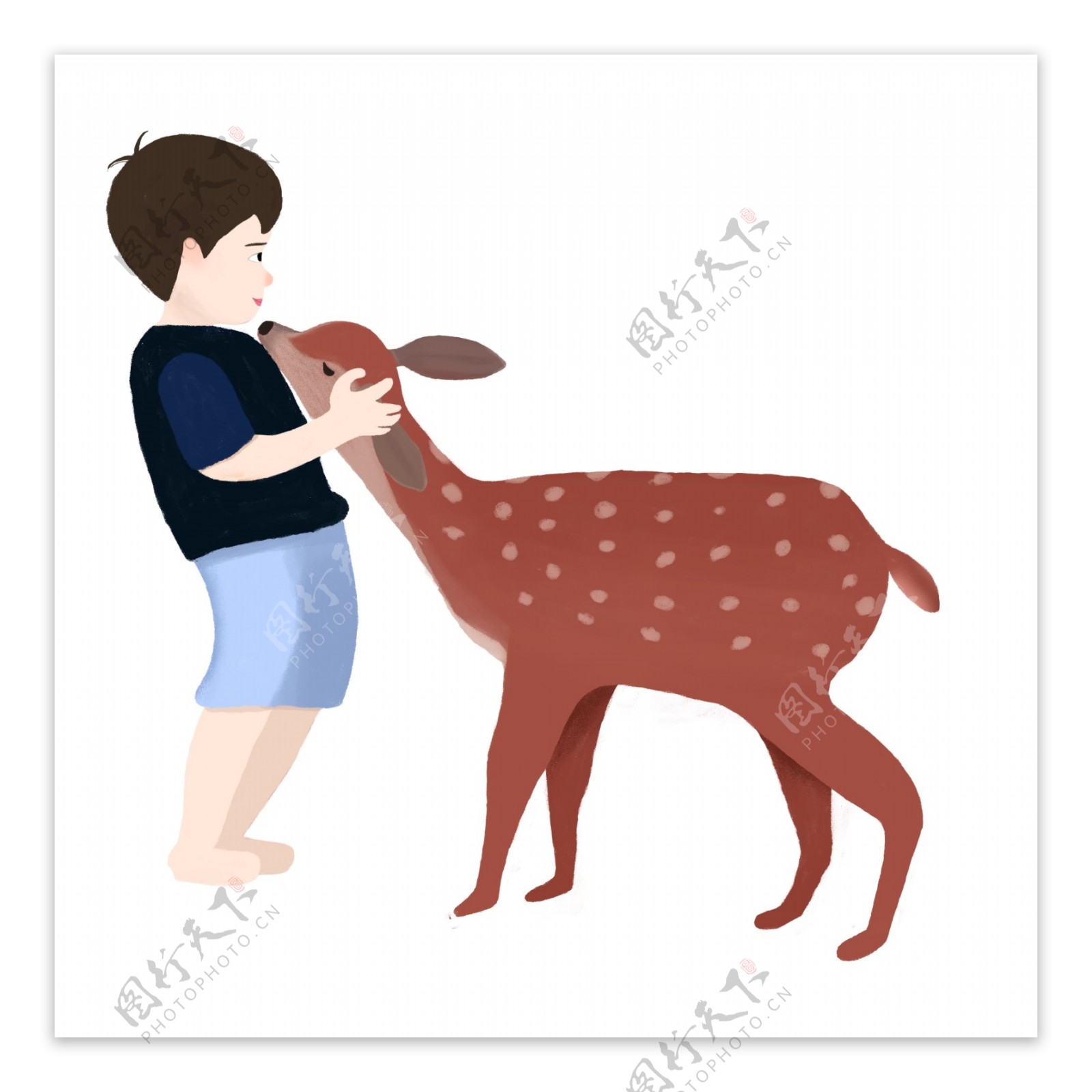 可爱风手绘男孩和小鹿免抠元素