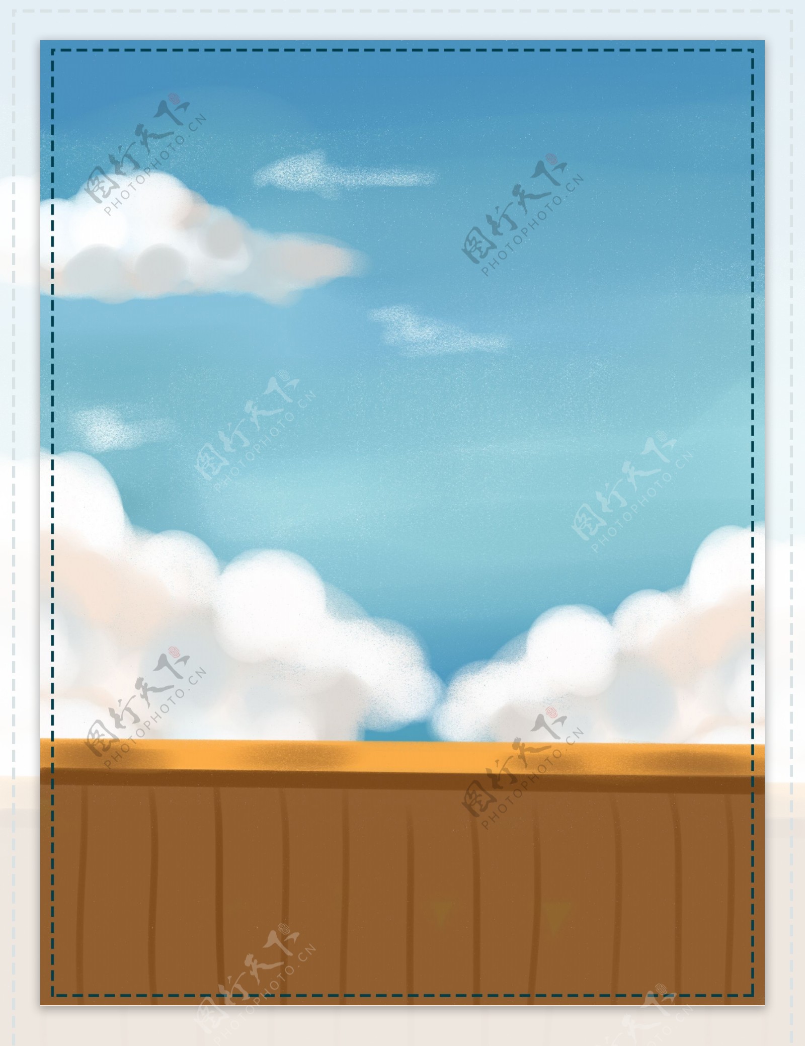 蓝天白云护栏背景设计