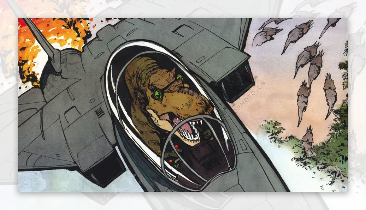 恐龙卡通插画背景飞机