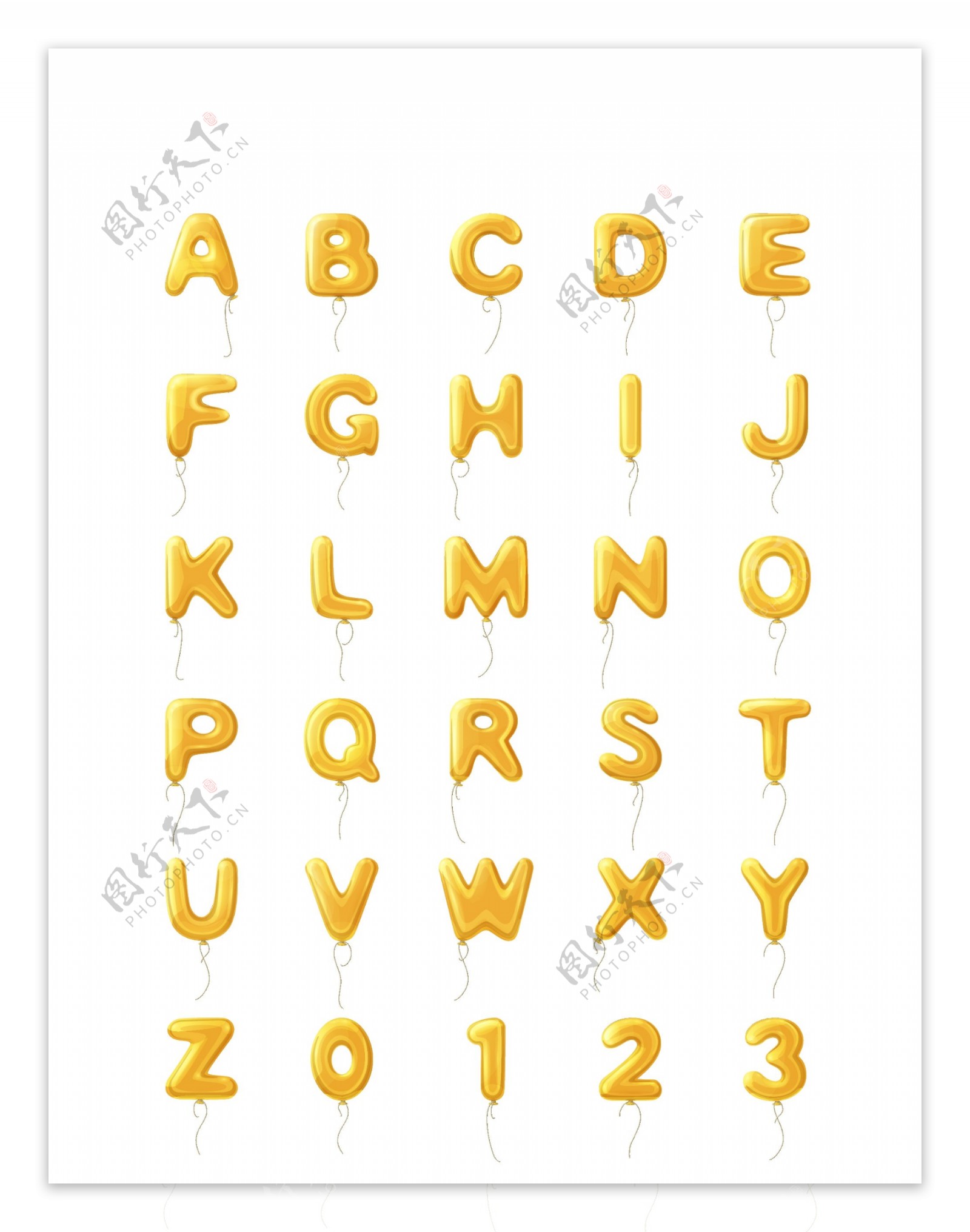 金色气球26字母数字图标ico