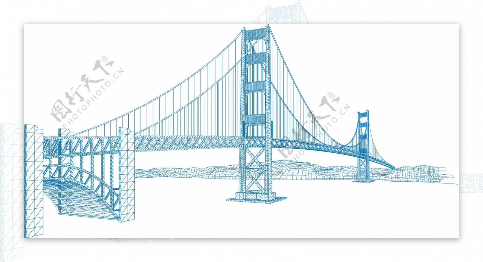矢量蓝大桥吊桥设计素材设计元素