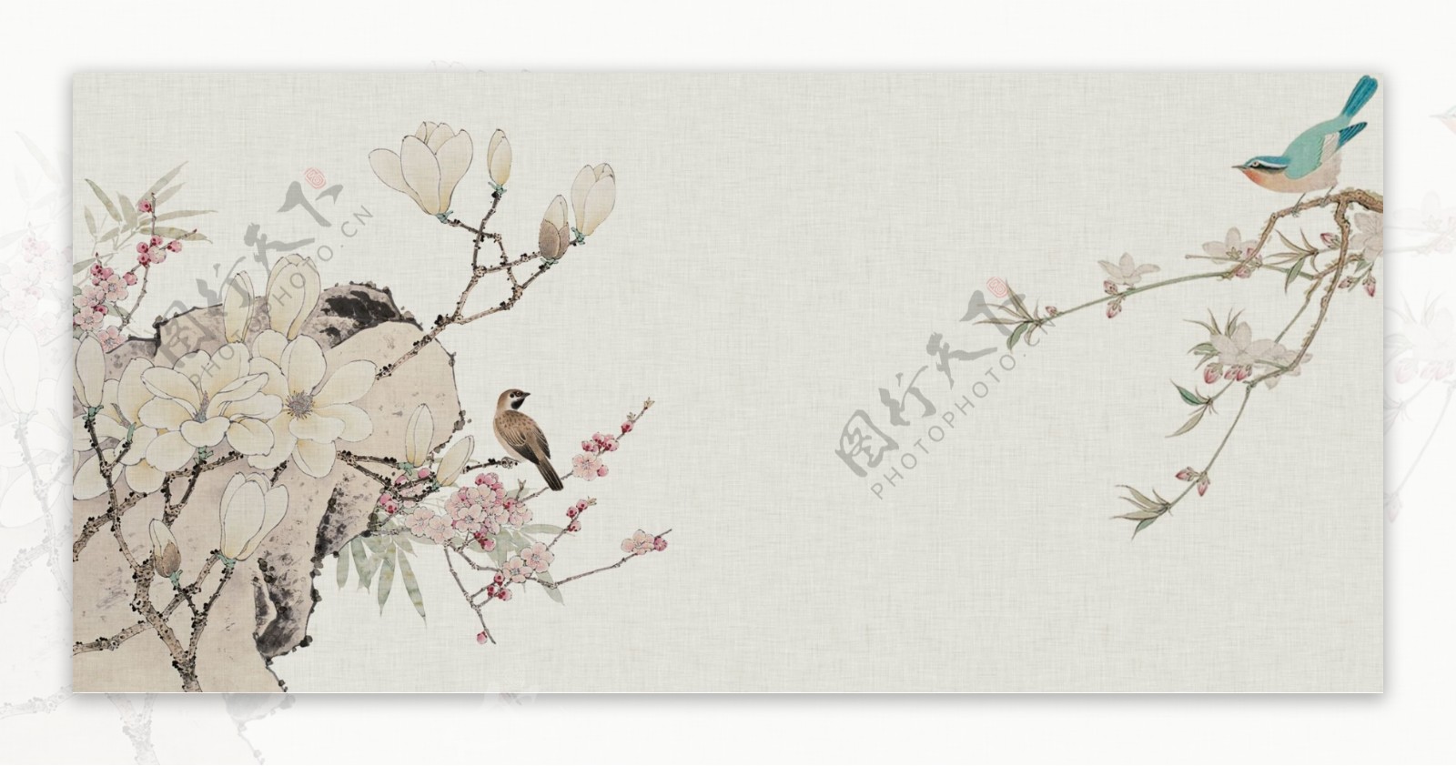 中国风手绘花鸟