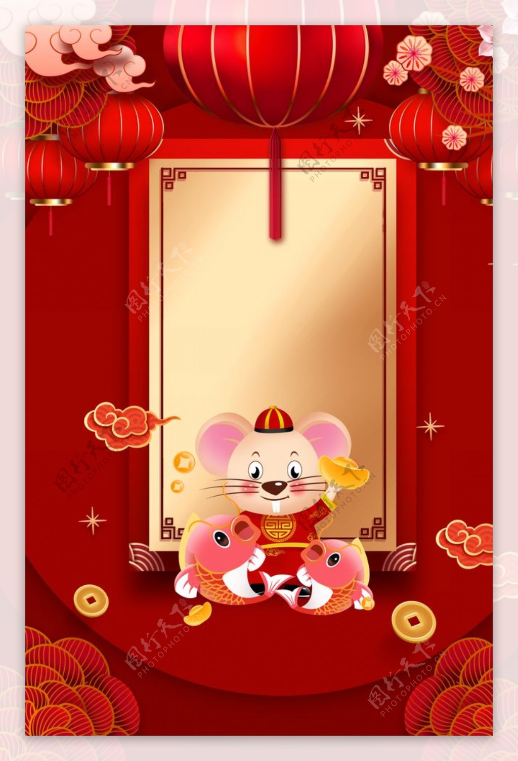 红色鼠年海报背景图