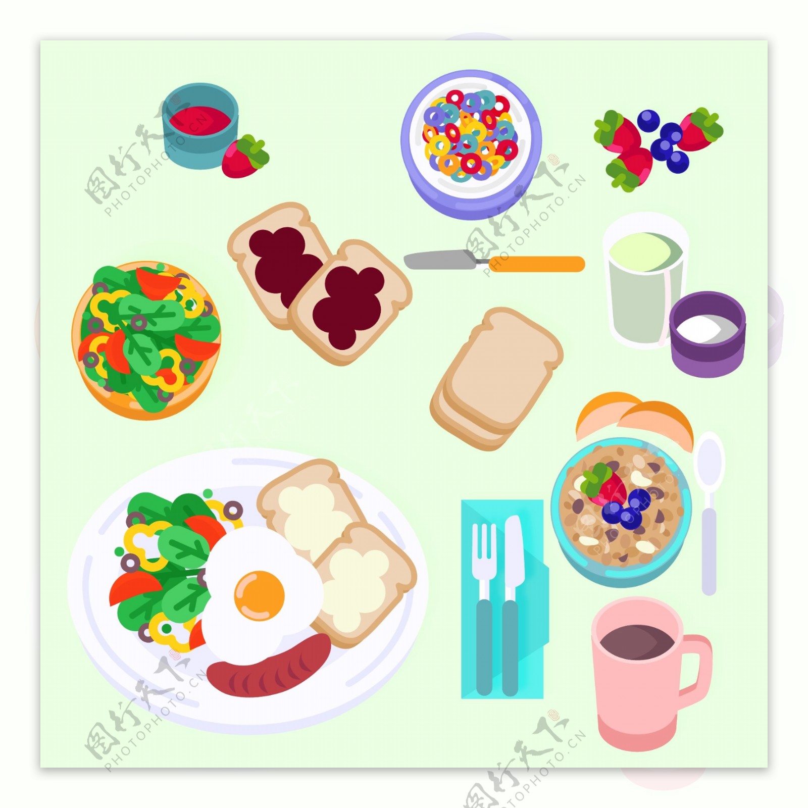 卡通面包蔬菜营养健康饮食早餐