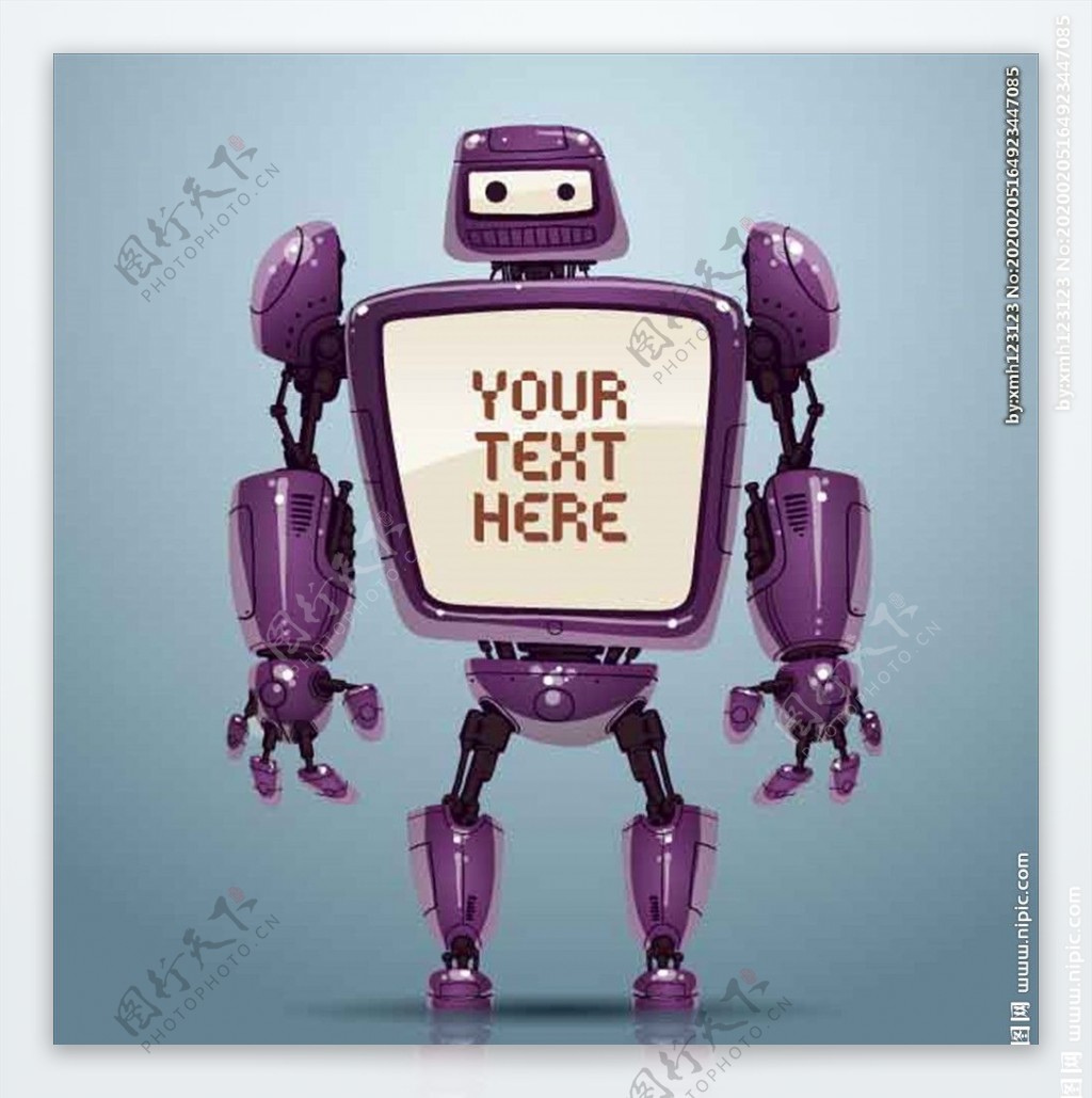 紫色机器人素材可爱卡通