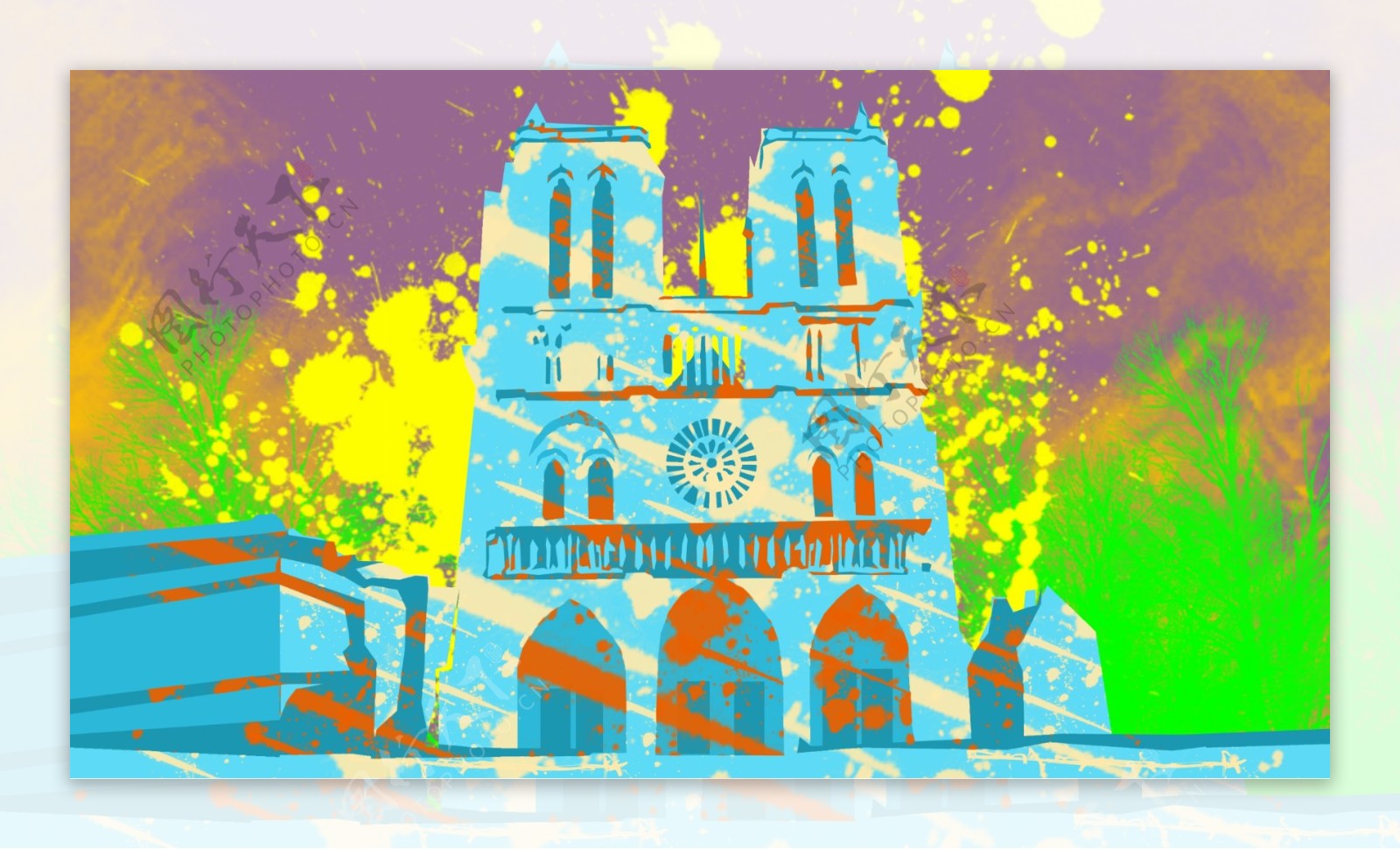巴黎圣母院水彩画油画