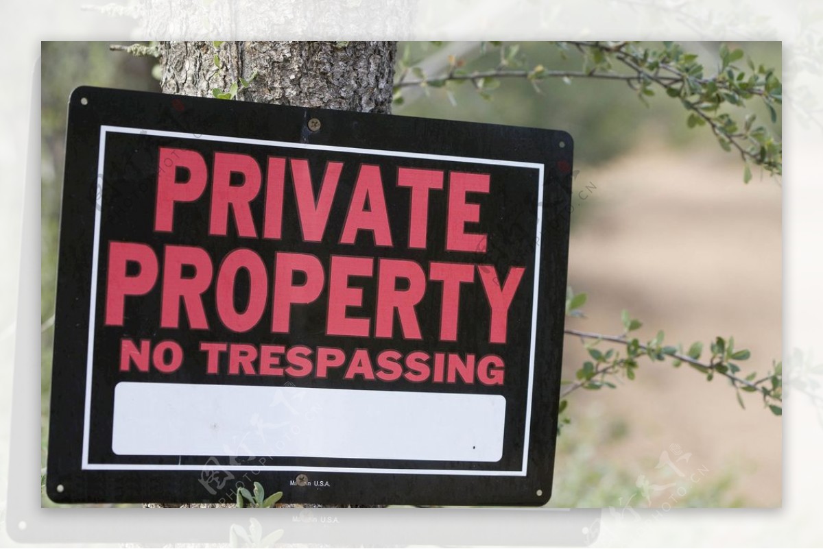 树上的标志警告不要侵入私人财产