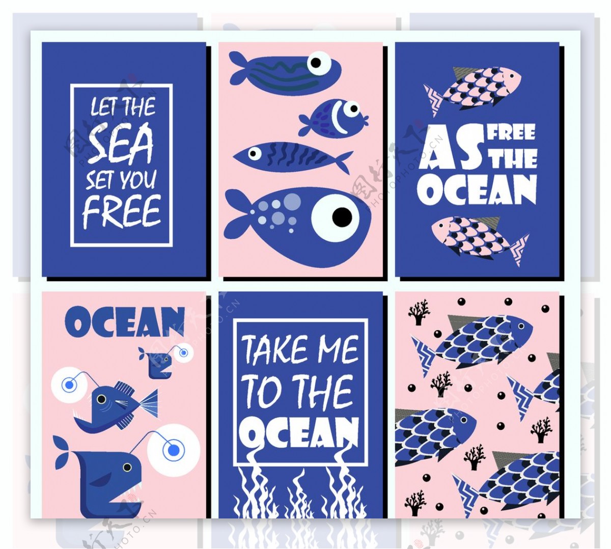 6款蓝色海洋元素卡片