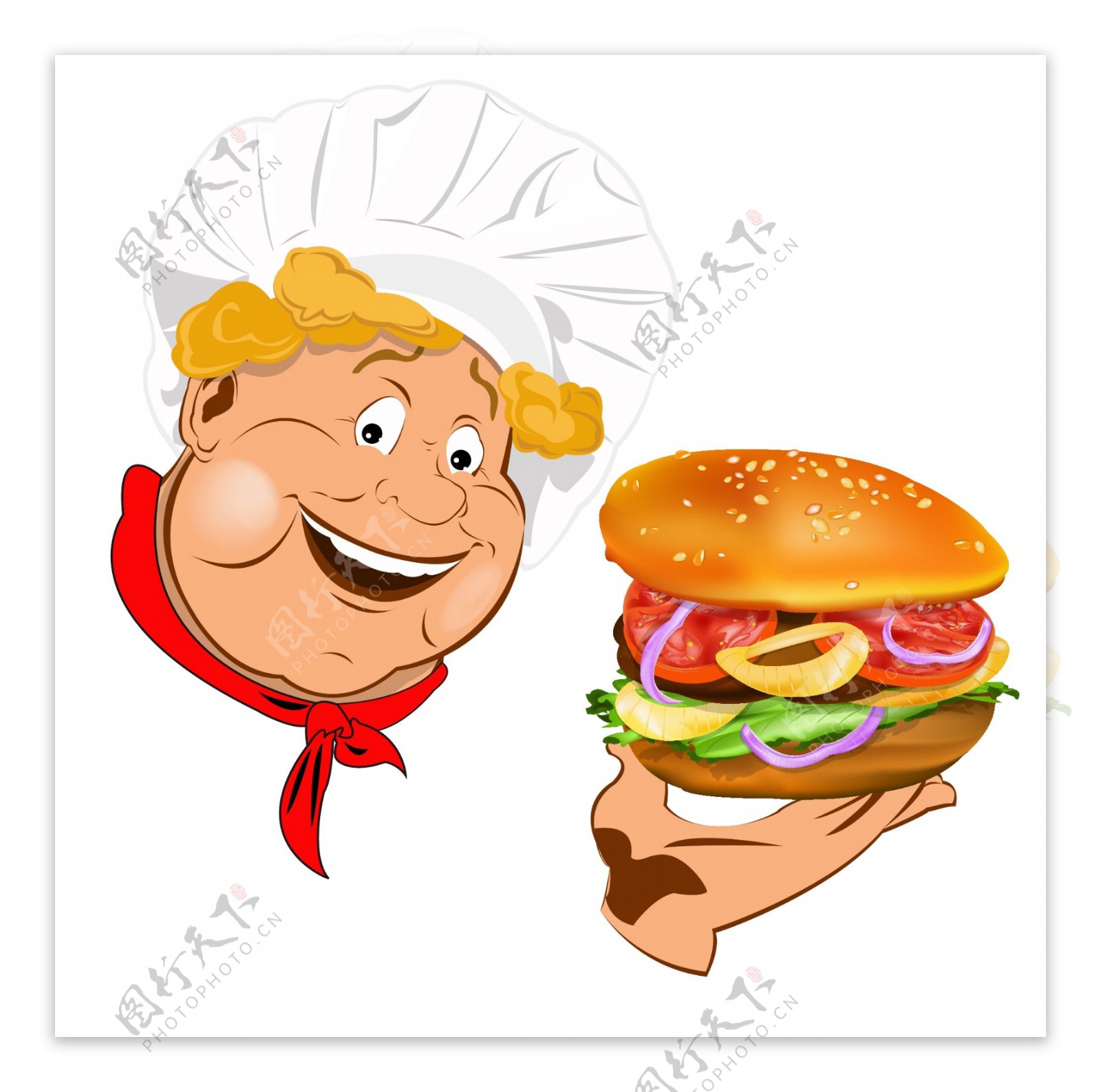 拿着汉堡的厨师卡通素材设计