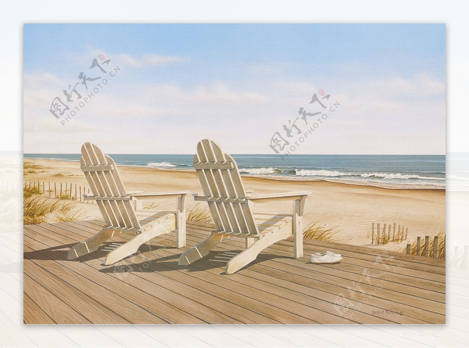 海边沙滩风景油画手绘插画装饰画