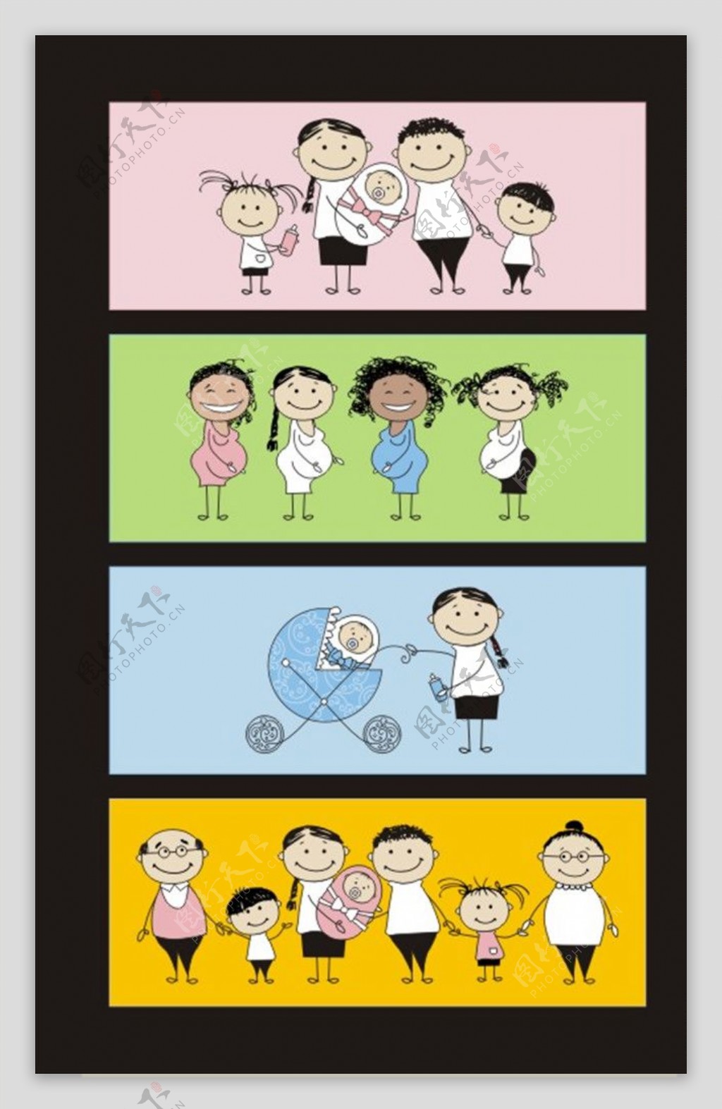 矢量卡通孕妇母婴一家人