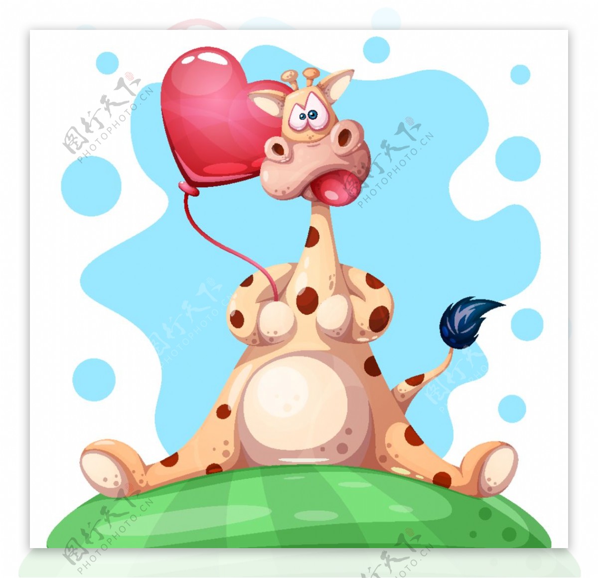 卡通长颈鹿和爱心气球