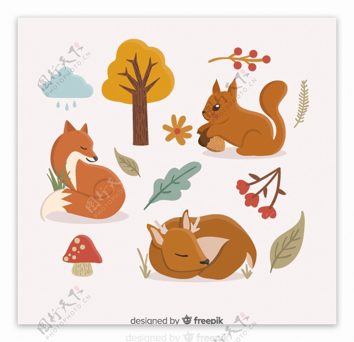 3款可爱秋季动物设计