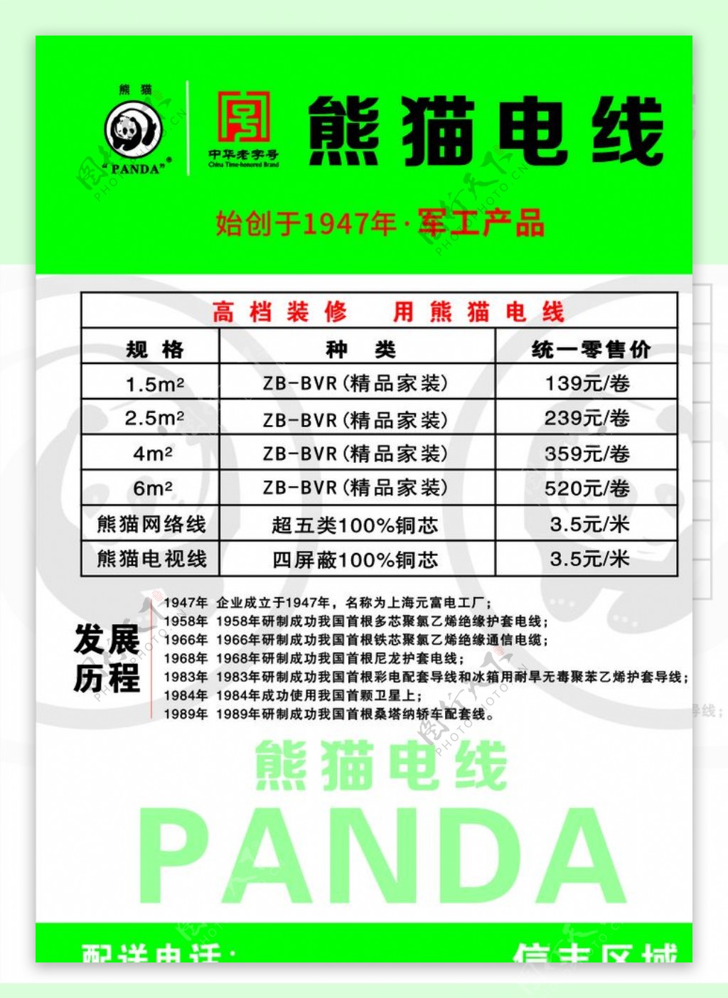 熊猫电线中华老字号军工产品