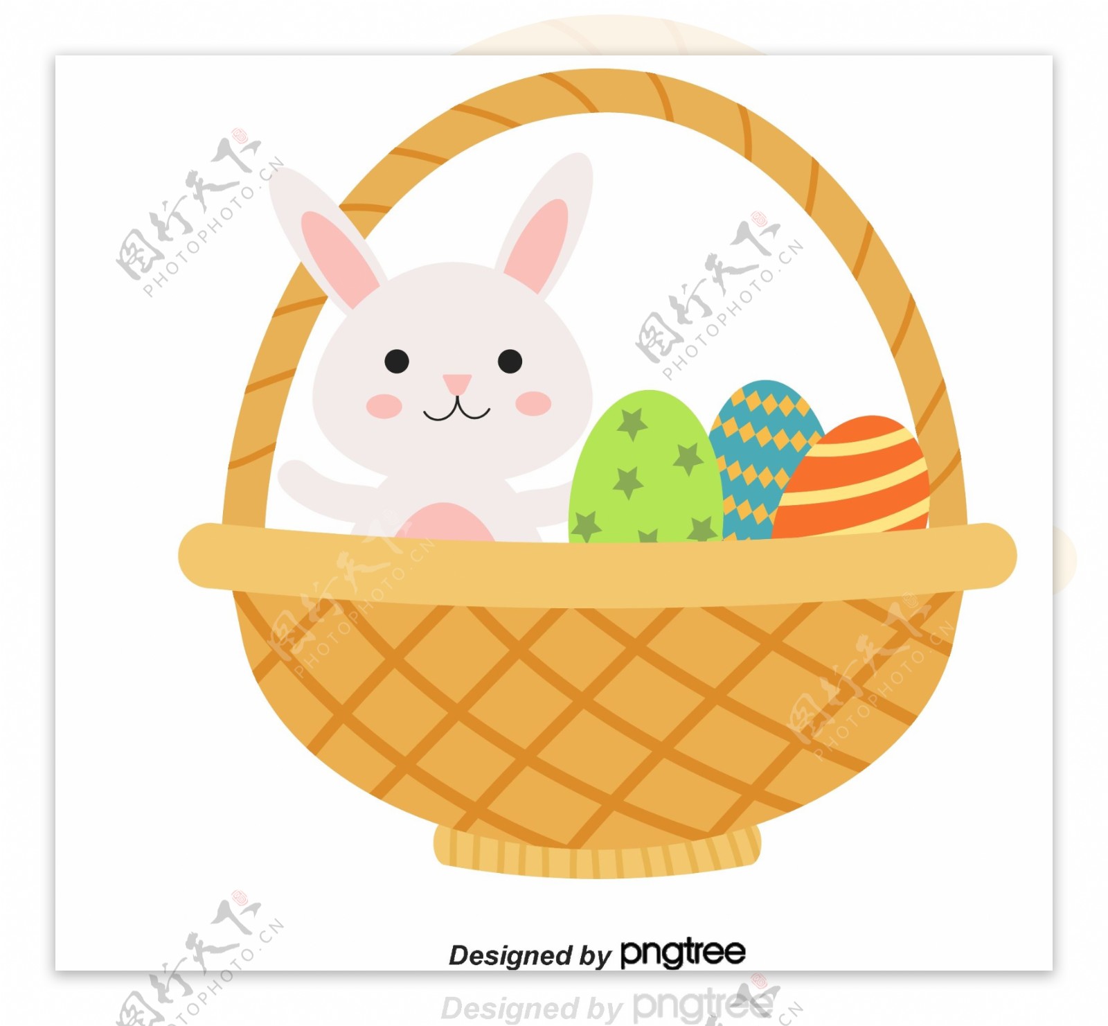 简约手绘创意复活节兔子彩蛋篮子