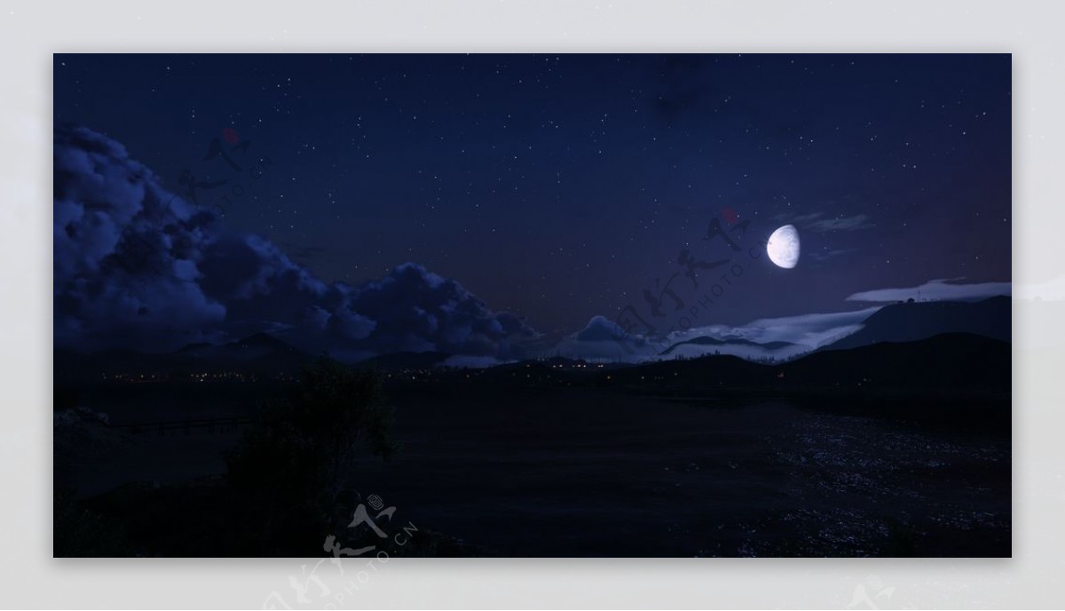 夜景月色群山风景背景