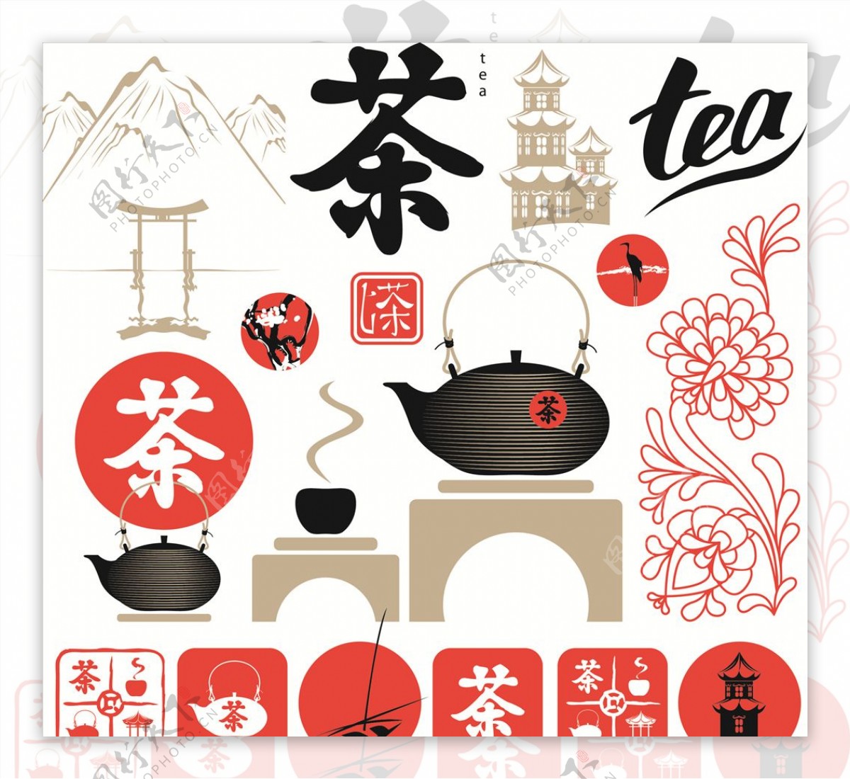 矢量传统文化茶元素