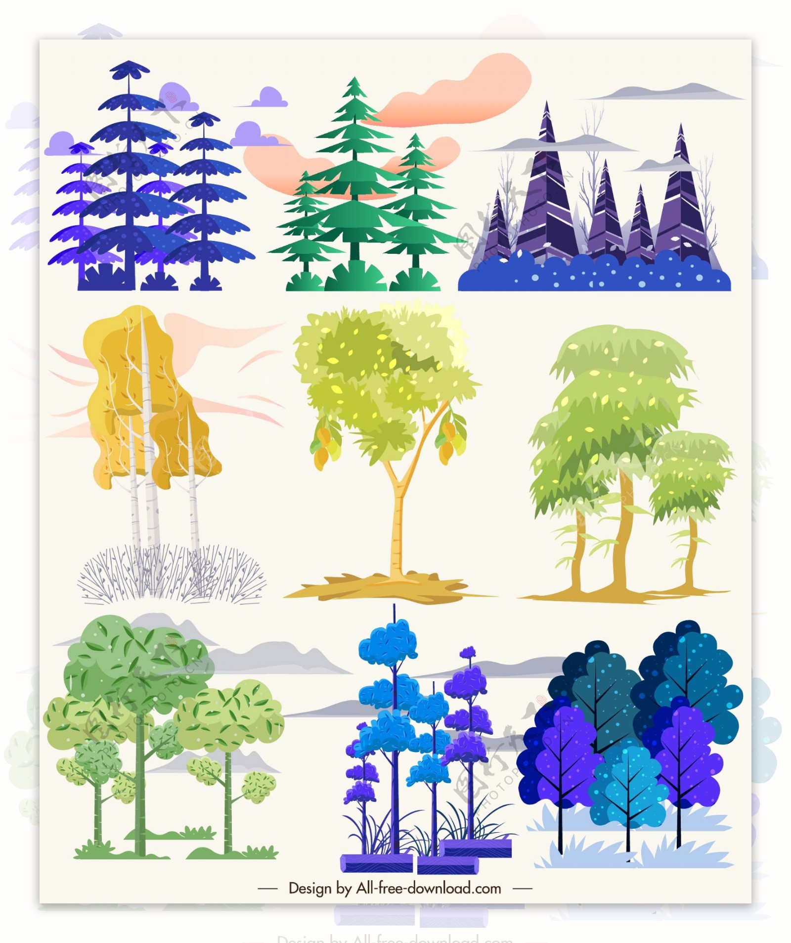 彩色森林树木