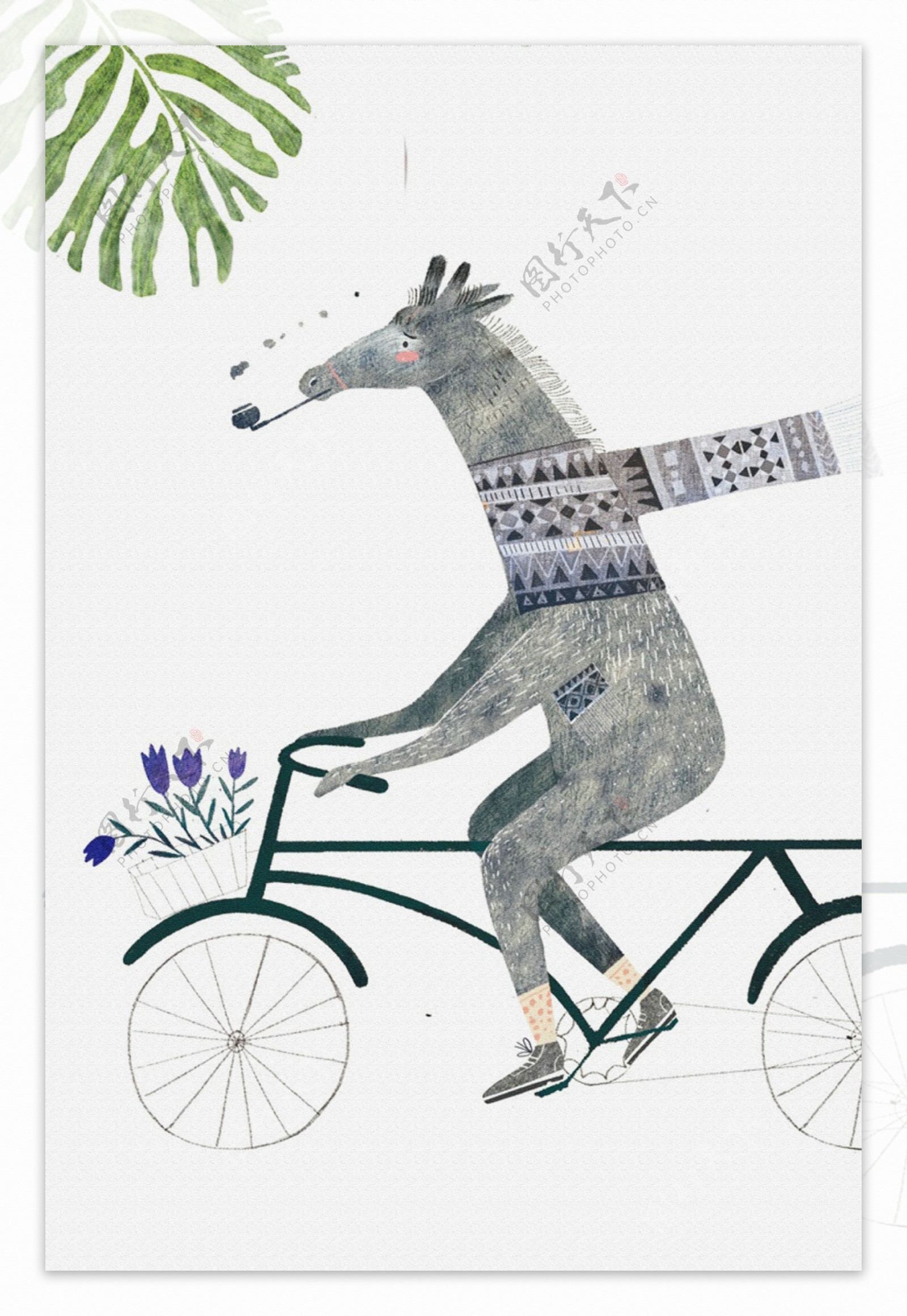 北欧小清新骑车的鹿儿童房装饰画