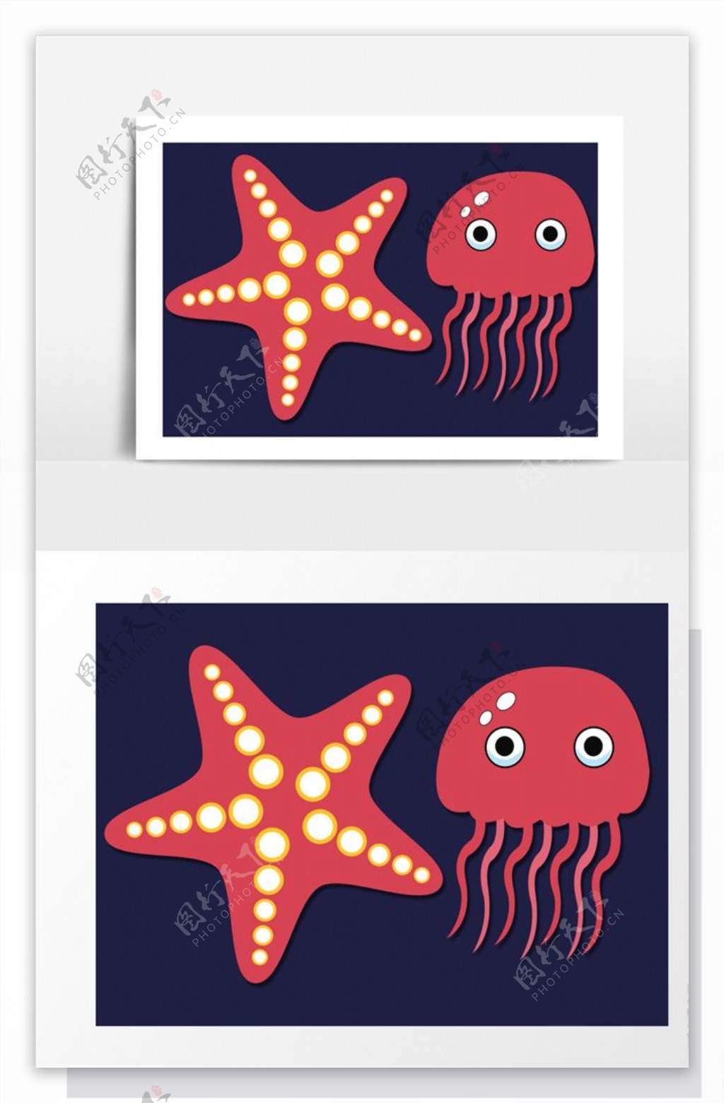海底生物海星水母扁平卡通素材